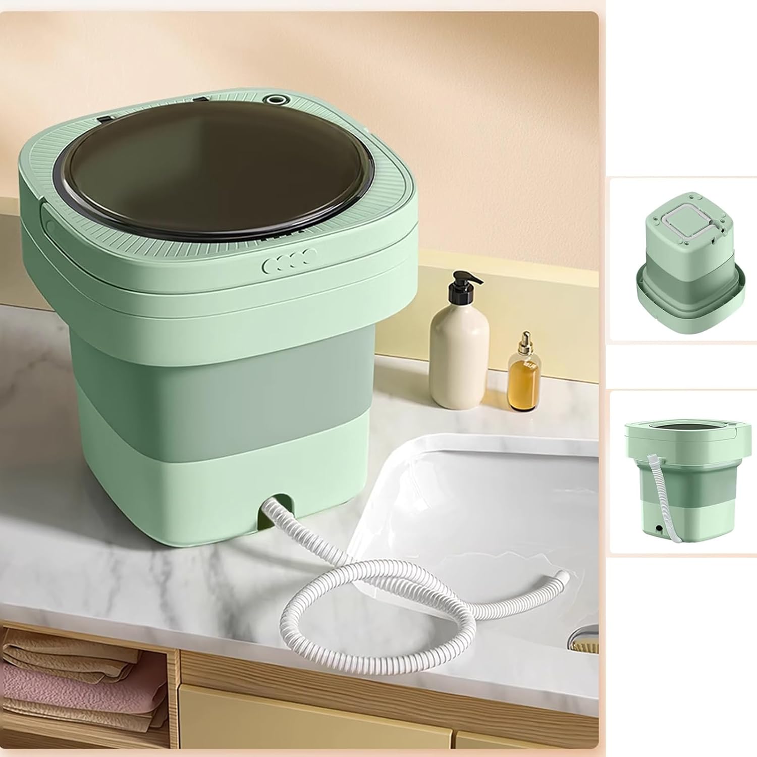 Portable Washing Machine, 17L Mini Washing Machine Foldable With Drain Basket And Blue Light With 3 Cleaning Modes, Small Collapsible Laundry Machine, for Baby Clothes, Underwear, Travel & Camping(Pin