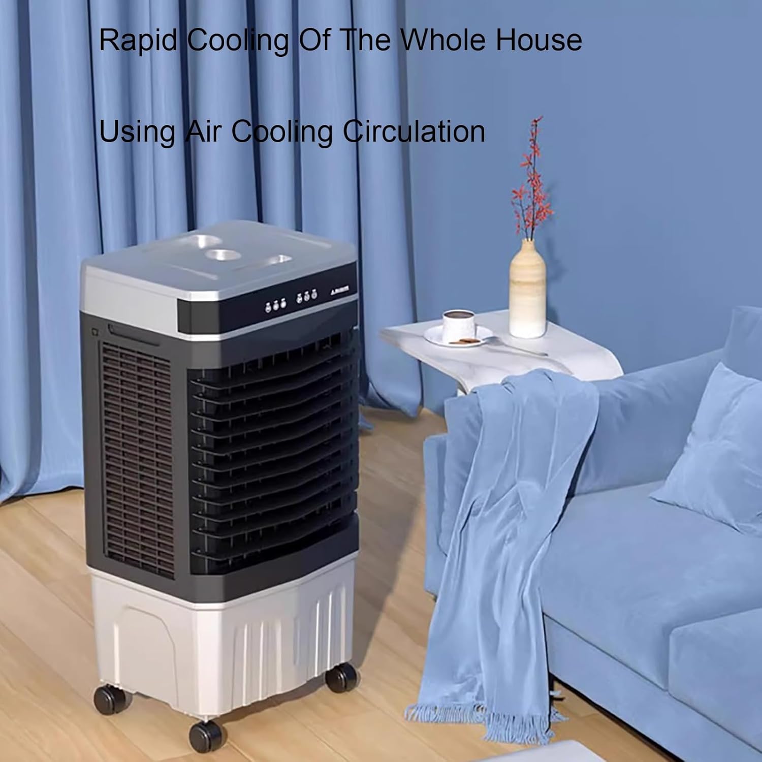 Evaporative Air Cooler with Remote, Evaporative Coolers, 120° Oscillating, 3 Speeds, 4 Ice Packs, Portable Swamp Cooler Air Conditioner(80x35x45 cm/31x14x18 in)