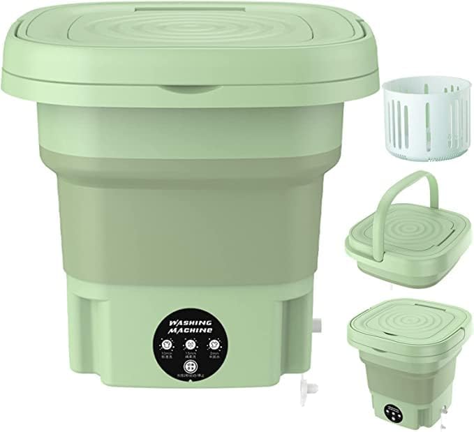 Washing Machine Portable, Mini Foldable Washer and Spin Dryer Small Foldable Bucket Washer for Camping, RV, Travel, Small Spaces, Lightweight and Easy to Carry (Bigg Size 8L Green)
