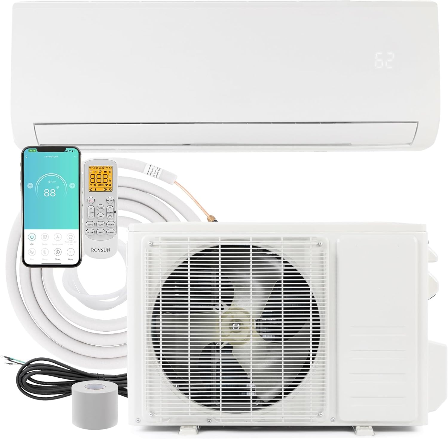 Bonnlo 24,000 BTU Mini Split AC/Heating System with Inverter, 21 SEER 230V Energy Saving Ductless Split-System Air Conditioner for Room with Pre-Charged Condenser, Heat Pump & Remote Control