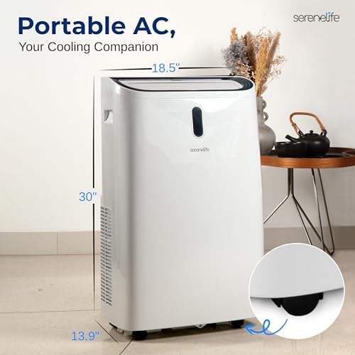 SereneLife Portable Air Conditioner, 14000 BTU (ASHRAE) Compact Home A/C Cooling Unit with Built-in Dehumidifier and Fan Modes, Energy Efficient 400 Sq. Ft. Coverage, Includes Window Mount Kit (White)