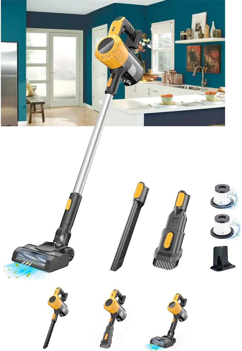 Cordless Vacuum Cleaner for Dewalt 20V Battery, 35KPA Lightweight Stick Vacuum with HEPA & Wall Bracket, 6-in-1 Vacuum Cleaners for Home Carpet Pet Hair Hardwood Floor (No Battery)