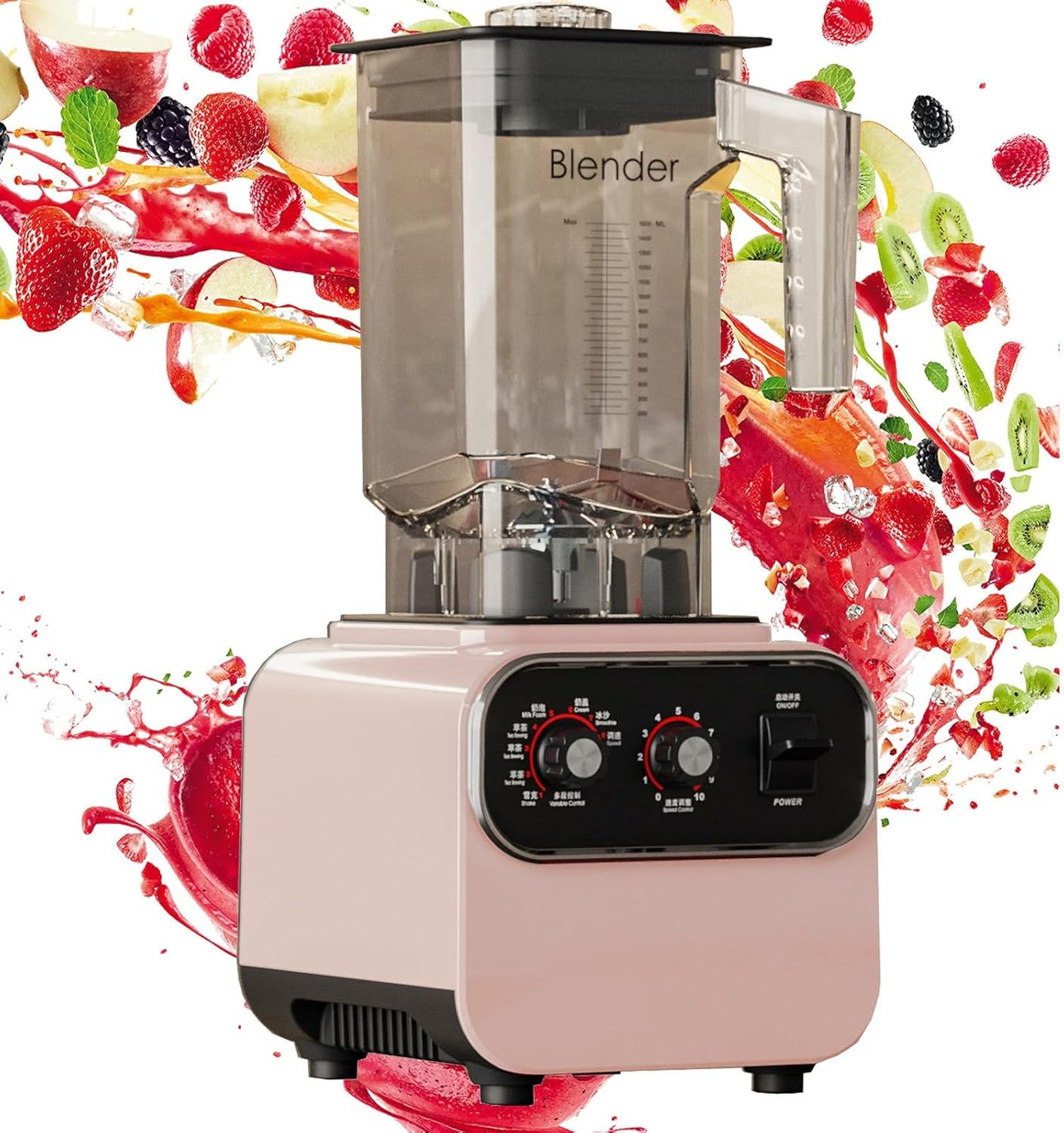 1600W Automatic Program Professional Commercial Blender Mixer Juicer Food Processor Ice Smoothies (Color : Pink, Size : 110V)