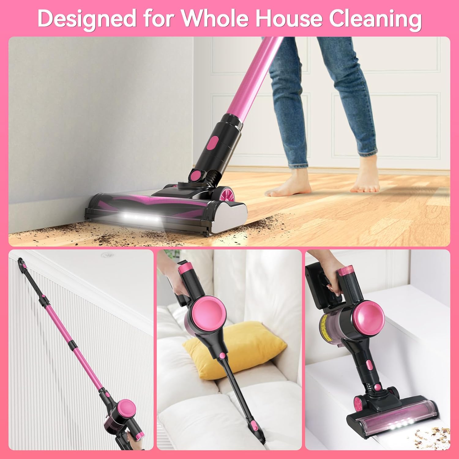 N8 Cordless Vacuum Cleaner, Lightweight Stick Vacuum with Powerful Suction, 2200mAh Battery, 40 Mins Runtime, Self-Standing, Rechargeable Vacuum Cleaners for Home Hardwood Floor Carpet Pet Hair