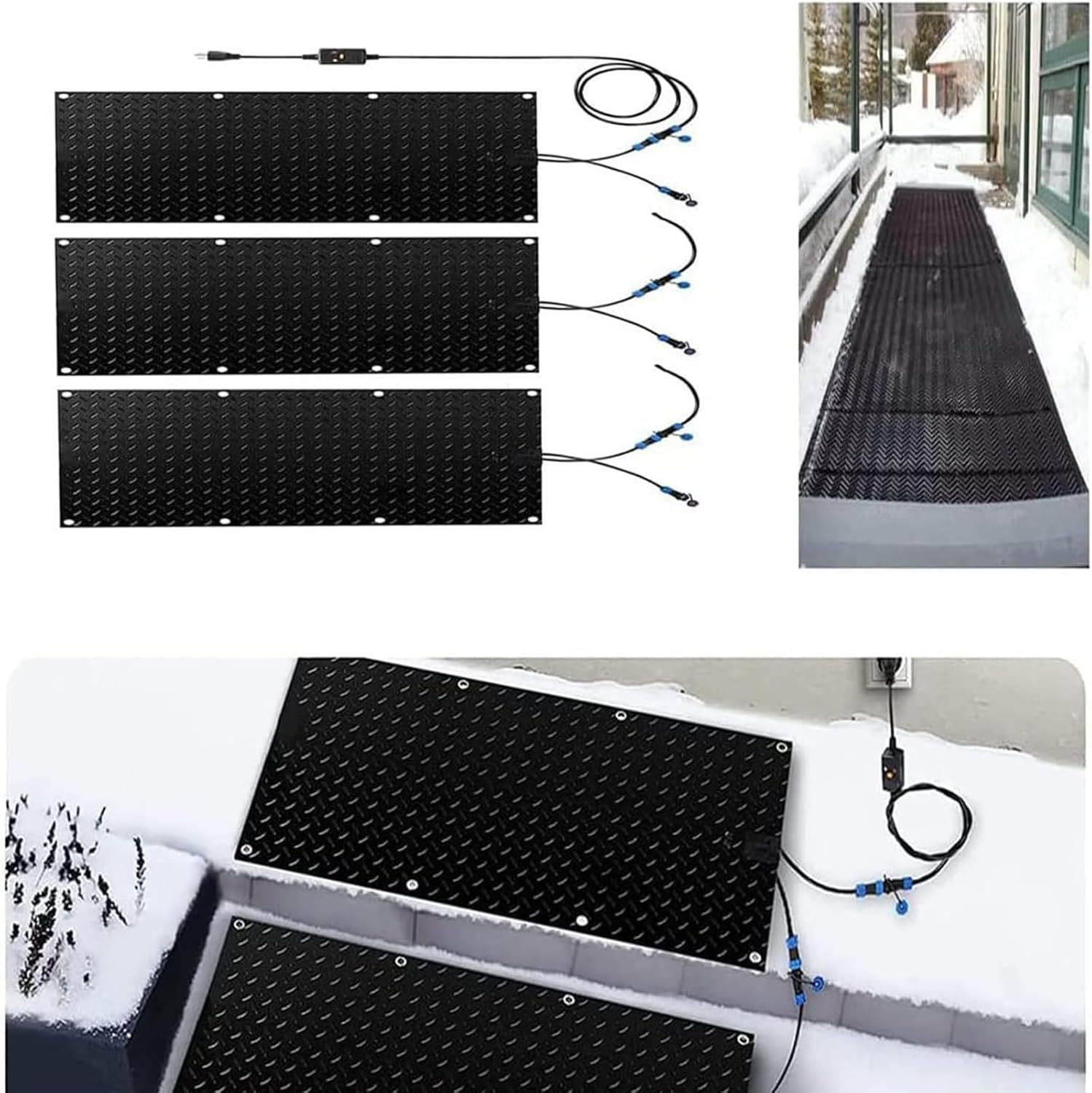 3-Piece Heating Snow-Melting pad, Specially Designed for Outdoor corridors, with Constant Temperature Control at -20 ℃ for Rapid Snow Melting(10x48in/(25.4x120cm))