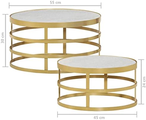 2 Piece Coffee Table Set Marble Brass and White, End Tables, Living Table, Center Tables for Living Room, Living Room Furniture for Office, Lounge, Cafe, Study, Bedroom