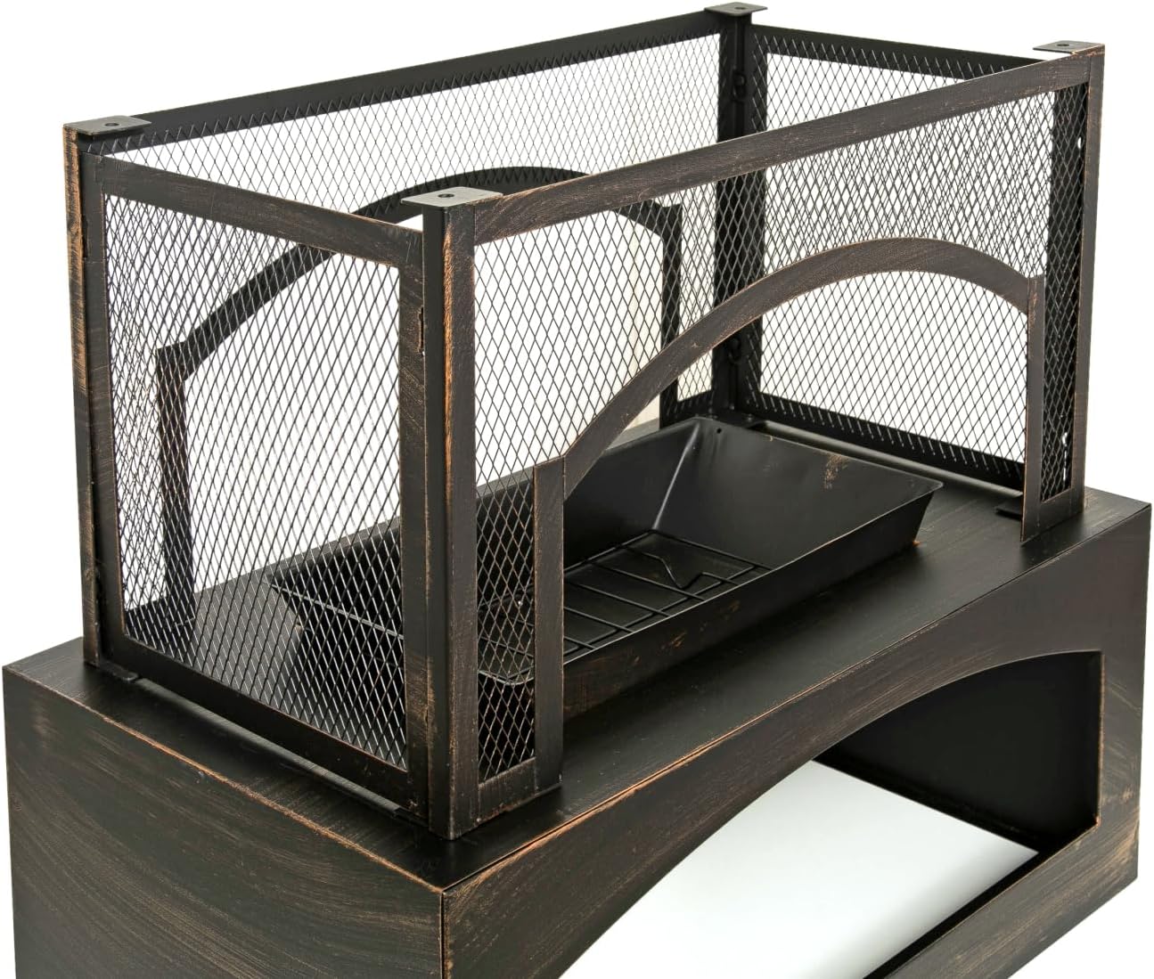 Geelife 37-Inch Rectangular Metal Outdoor Wood Burning Fireplace - Outdoor Fireplace with Built-in Log Storage and Poker-Brushed Bronze