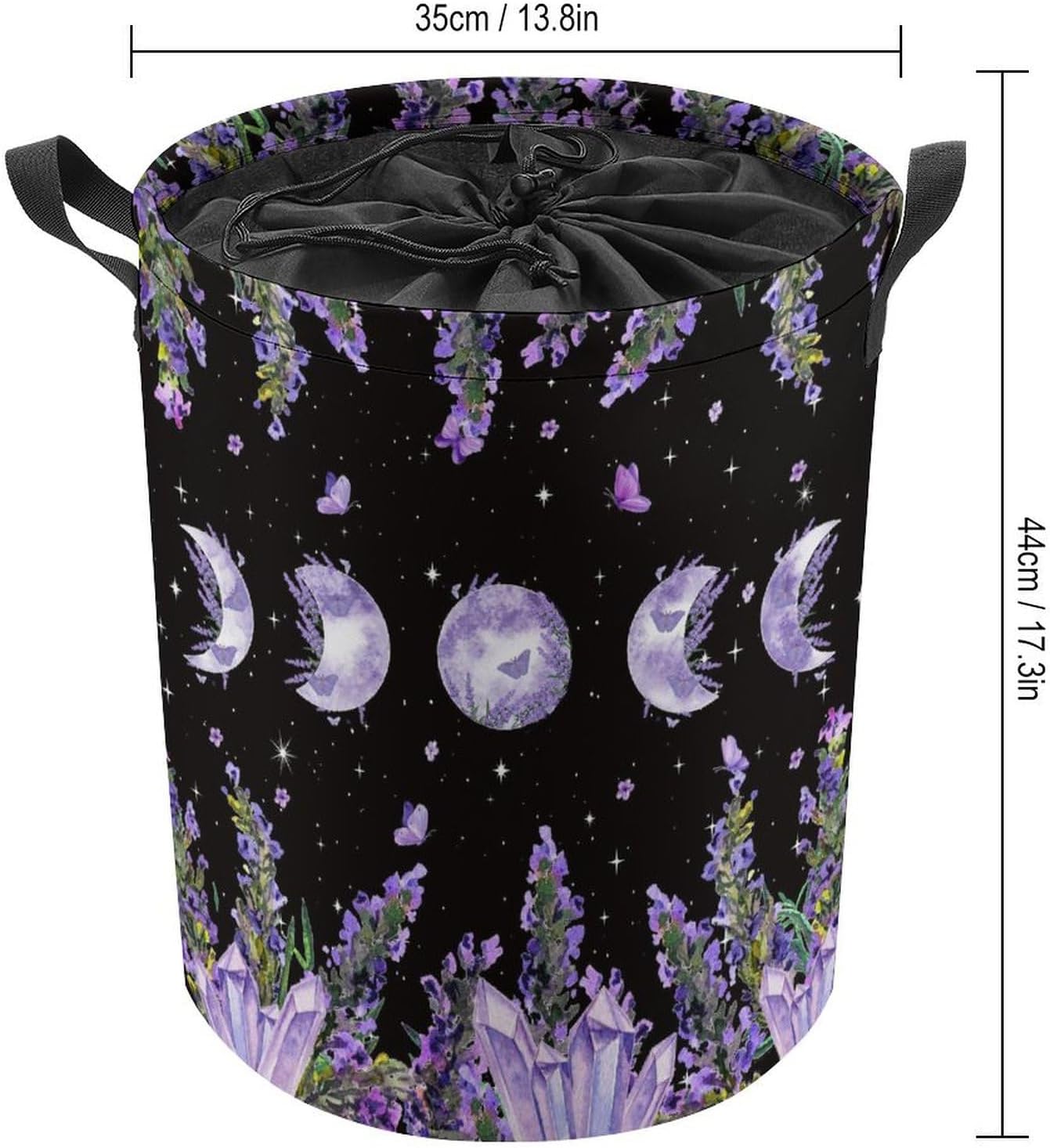Brebasf Gothic Full Moon Lavender Laundry Basket Storage Basket,Watercolor Spring Farm Floral Butterfly Galaxy Star Print Dirty Clothes Basket For Laundry Room Balcony-13.8