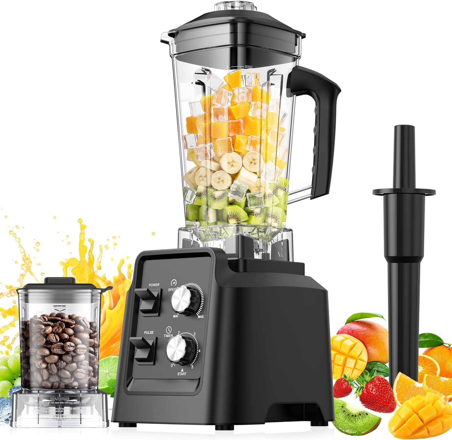 Blender, Blender for Smoothies with 68Oz. Pitcher and 20Oz. Grinder, 28000 RPM Countertop Blenders for Kitchen, Ice Crushing, Frozen Fruits, Timing Setting, Speed Adjustable, Black