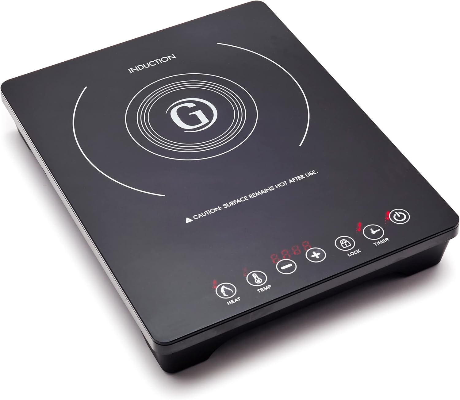 GreenPan 1800W Countertop Burner, Portable Induction Cooktop, Electric Hot Plate, Temperature Controls, LED Display, Programmable, Safety Lock, Pan Detection, Easy Clean Black Crystal Glass Surface