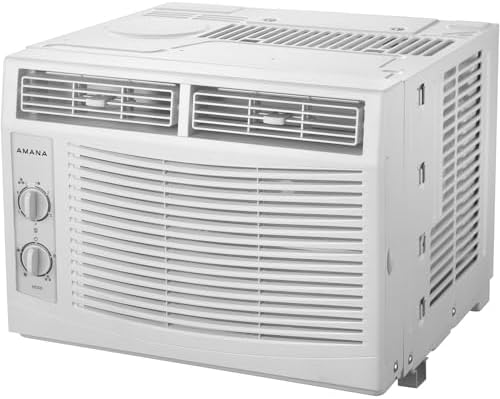 Amana 5,000 BTU Window Air Conditioner, 115V, Cools up to 150 Sq.Ft. for Bedroom, Living Room, Apartment, with Mechanical Controls, Dehumidifier, Washable Filter, 2 Fan Speeds, Auto-Restart, White