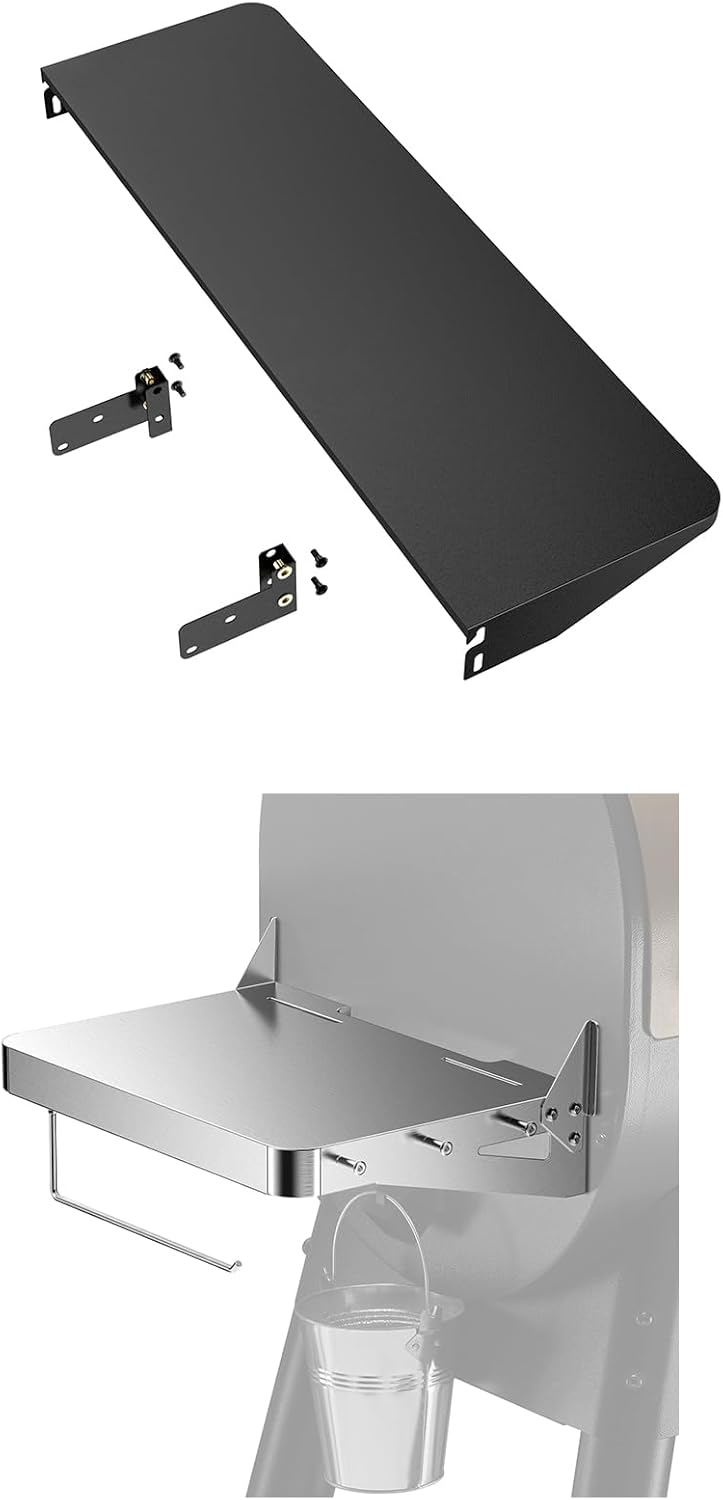 Stanbroil Folding Front Shelf and Stainless Grill Side Shelf Fits Traeger Pro 34, Grill Accessories to Add Storage Space