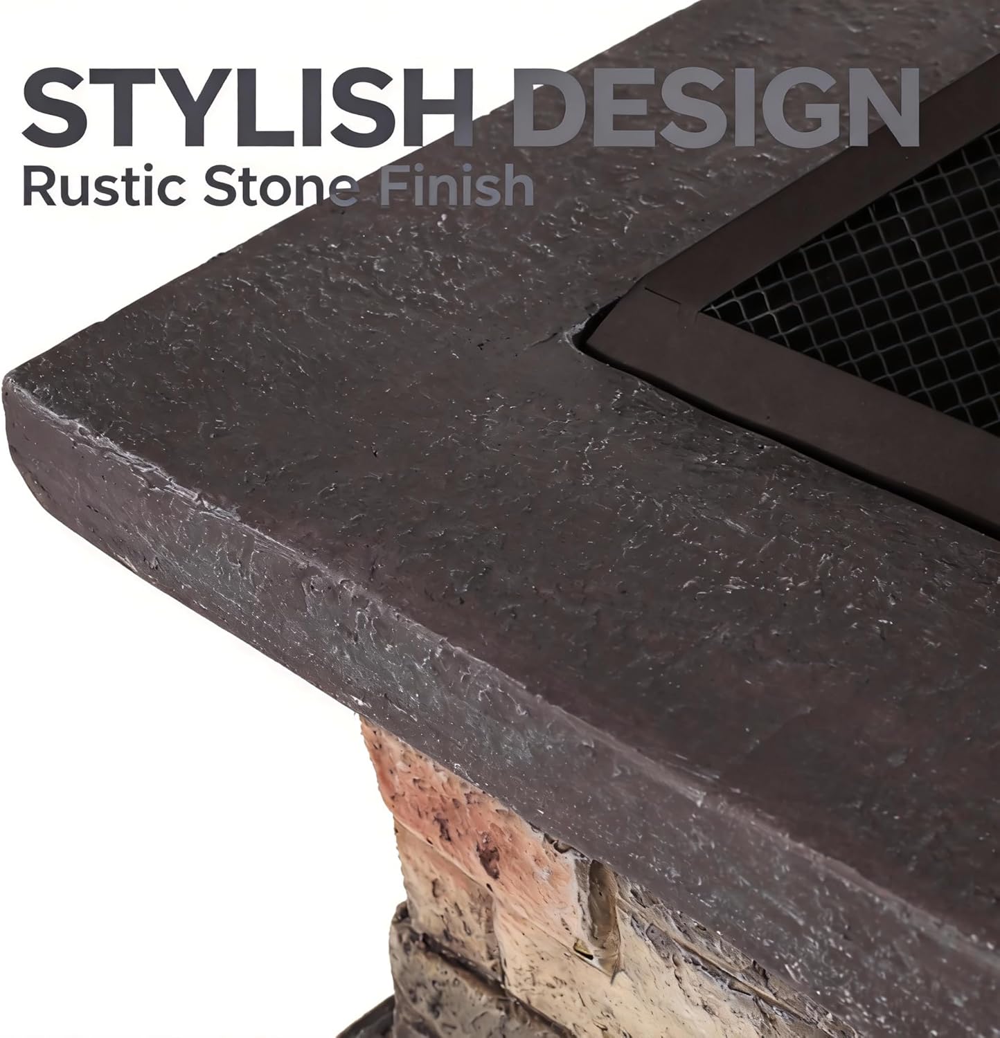 29 Inch Fire Pits for Outside Wood Burning, MGO Square Firepits for Outside, Wood Burning Fire Pit for Camping, Garden, Backyard, Bonfire Party, Stone Gray