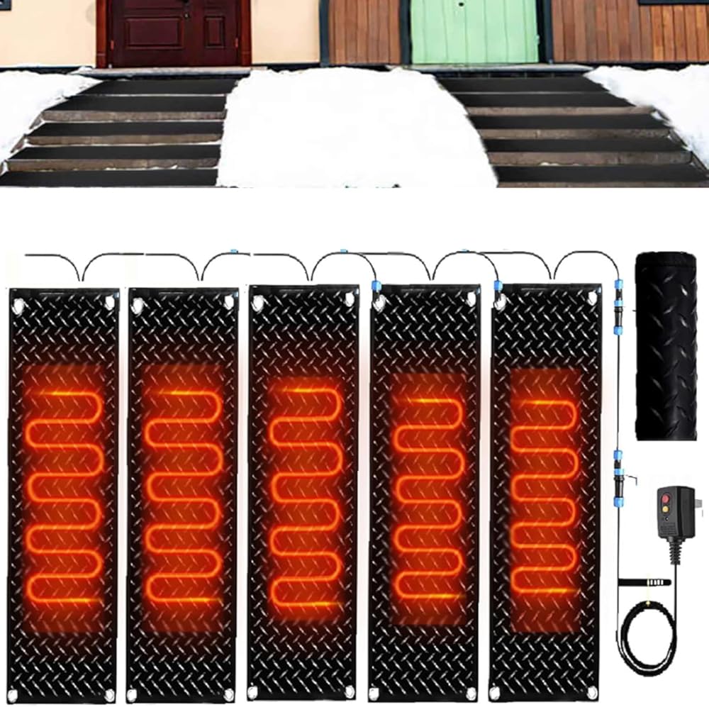 Heated Snow Melting Mats for Entrances Outdoor Stairs 1/2/3/4/5 pcs Non-Slip Winter Removal and Ice Melt Products -Snow Melting Mats, for Winter Snow Removal(5 Pcs-12x48in/(30x120cm))