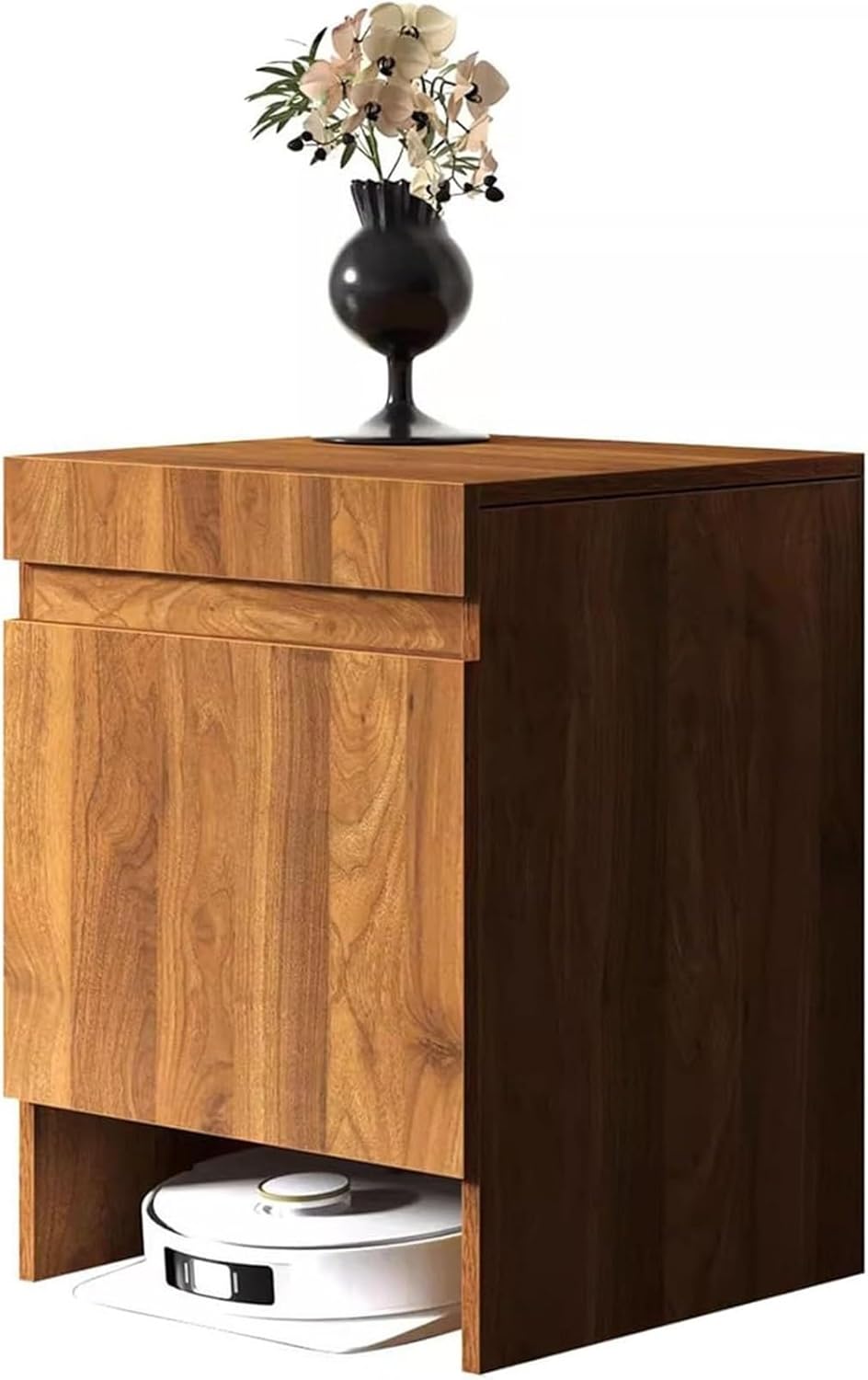 Sweep Smart Floor Sweeper Hidden Storage Rack, Wood Organizer Stand for Sweeping Robot Vacuum, Self-Emptying Sweeper Machine Cabinet, Easy to Change Water(Walnut)