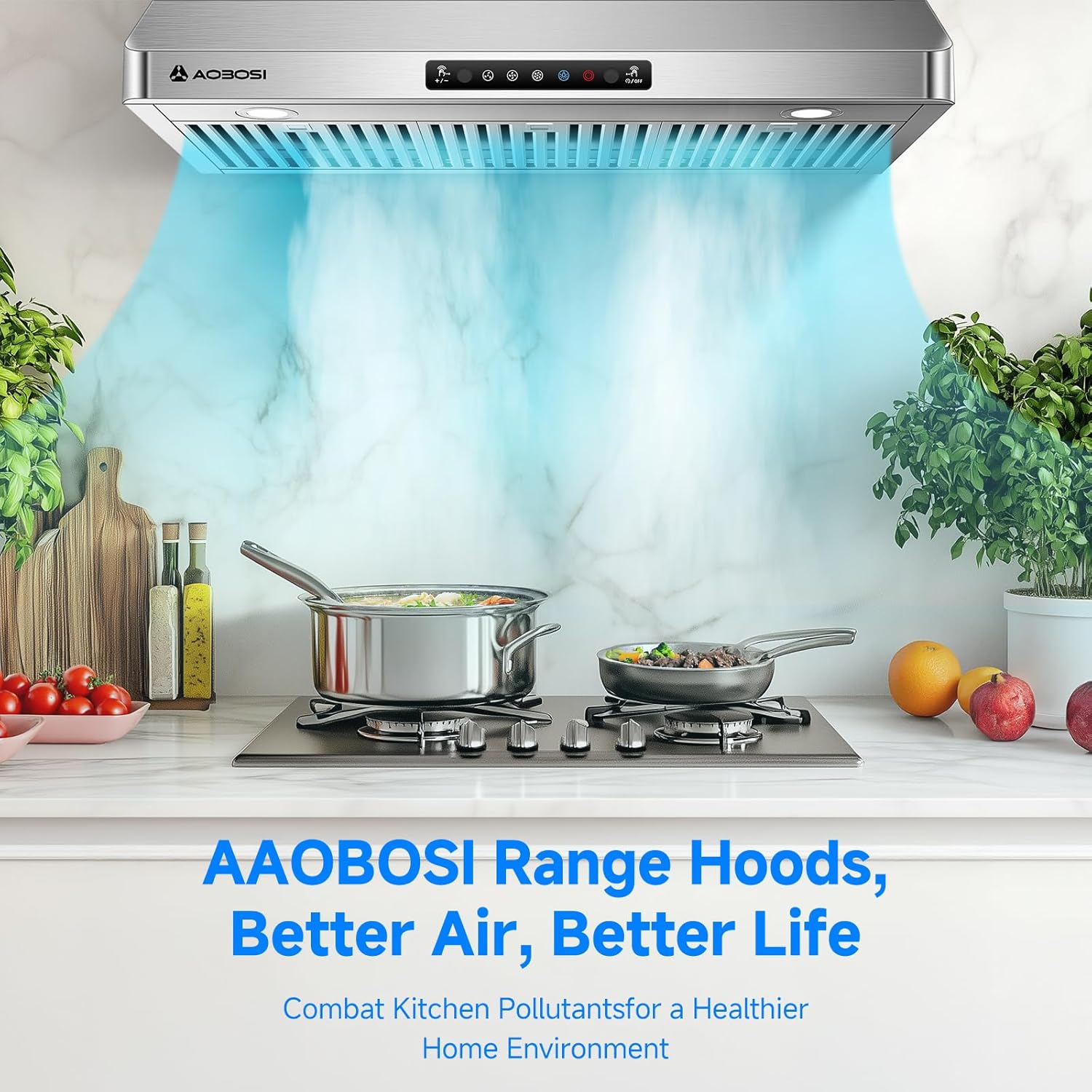 AAOBOSI Range Hood 36 inch Under Cabinet, 800-CFM Gesture Sensing/Touch Control,3 Speed Range Hood with LED Lights Exhaust Fan, Stainless Steel Kitchen Vent Hood