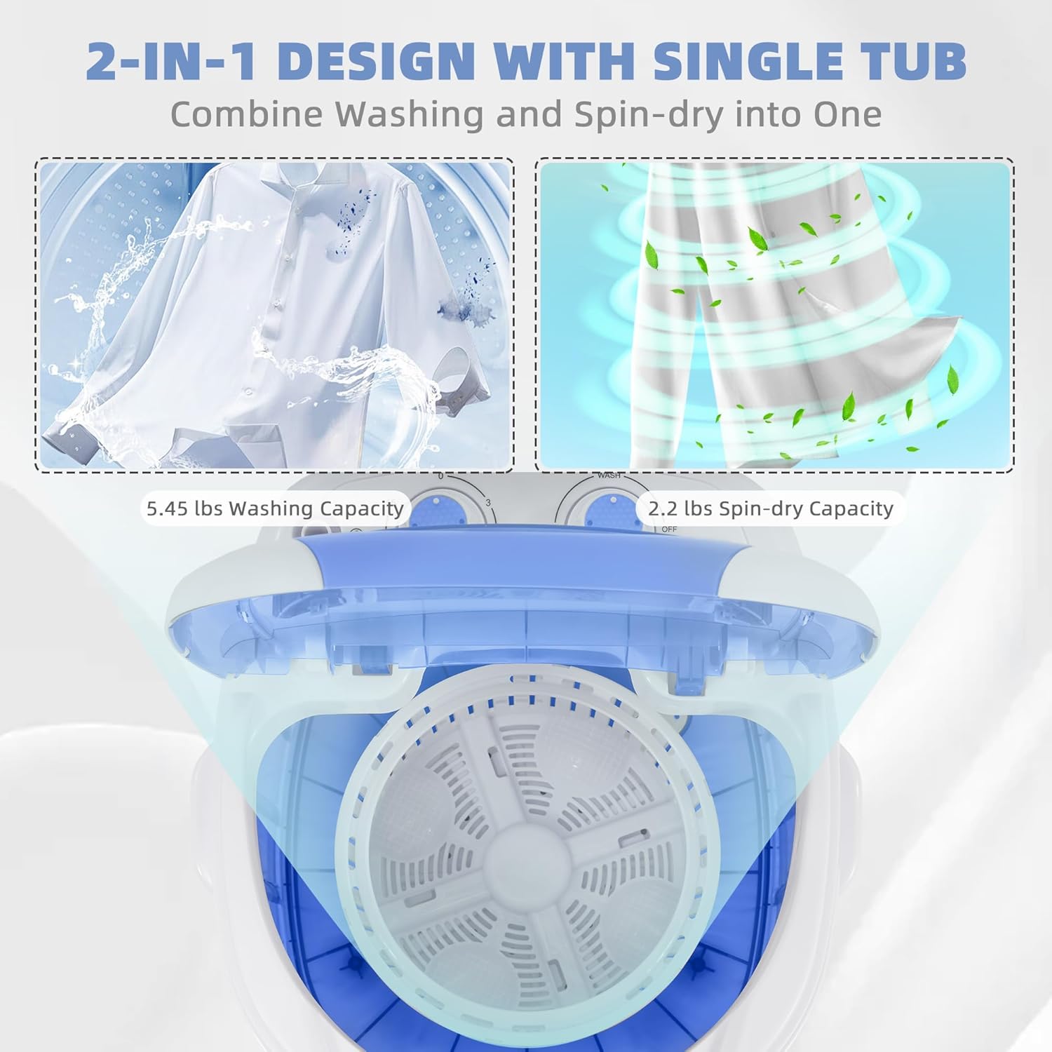 Elevon Mini Spin Dryer Portable Washing Machine, Compact Laundry for Home, Apartment, RV