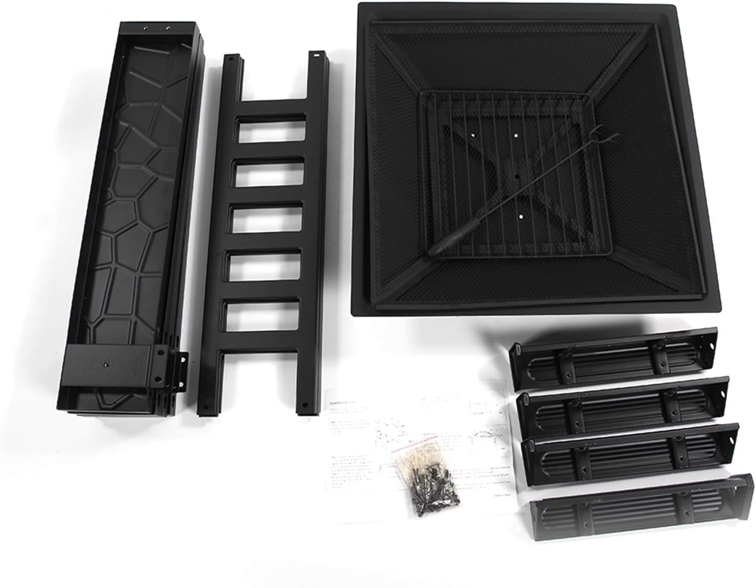 Outdoor Square Fire Pit, 32-Inch Black Iron Backyard Patio Heater with Mesh Screen Cover, Decorative Garden Wood Burning Bowl