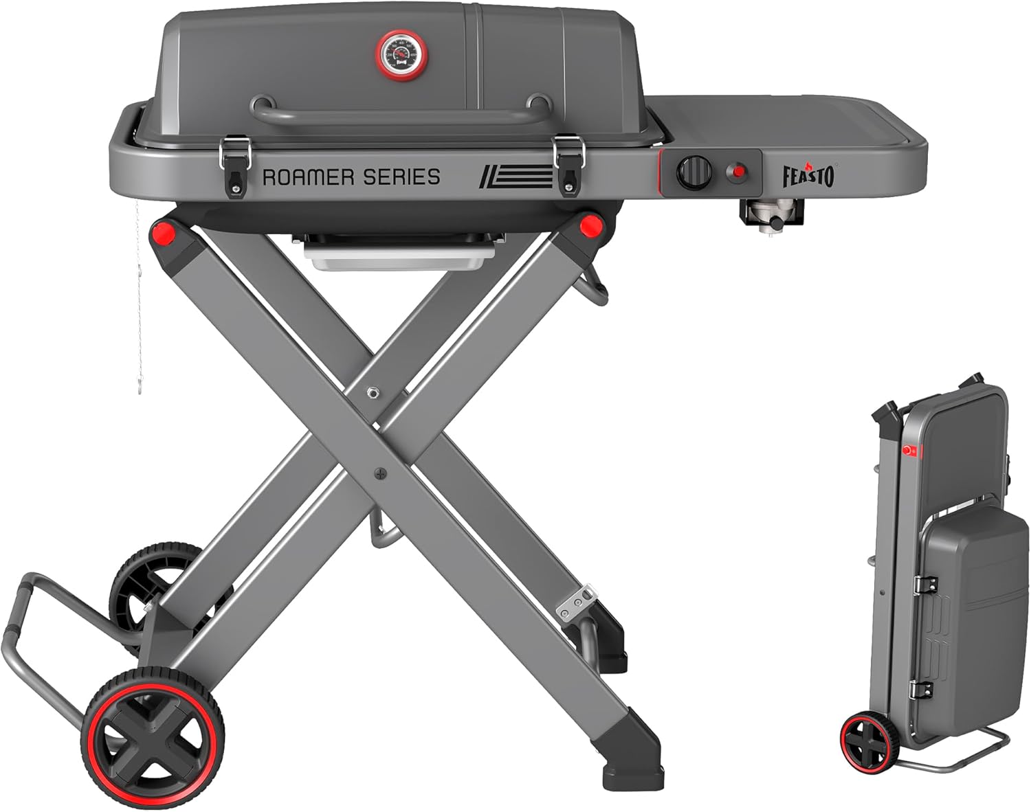 Portable Propane Gas Grill with Folding Cart & 13000 BTUs Burner, 360 Sq. In. Cast Iron Cooking Grates, Side Table, 8