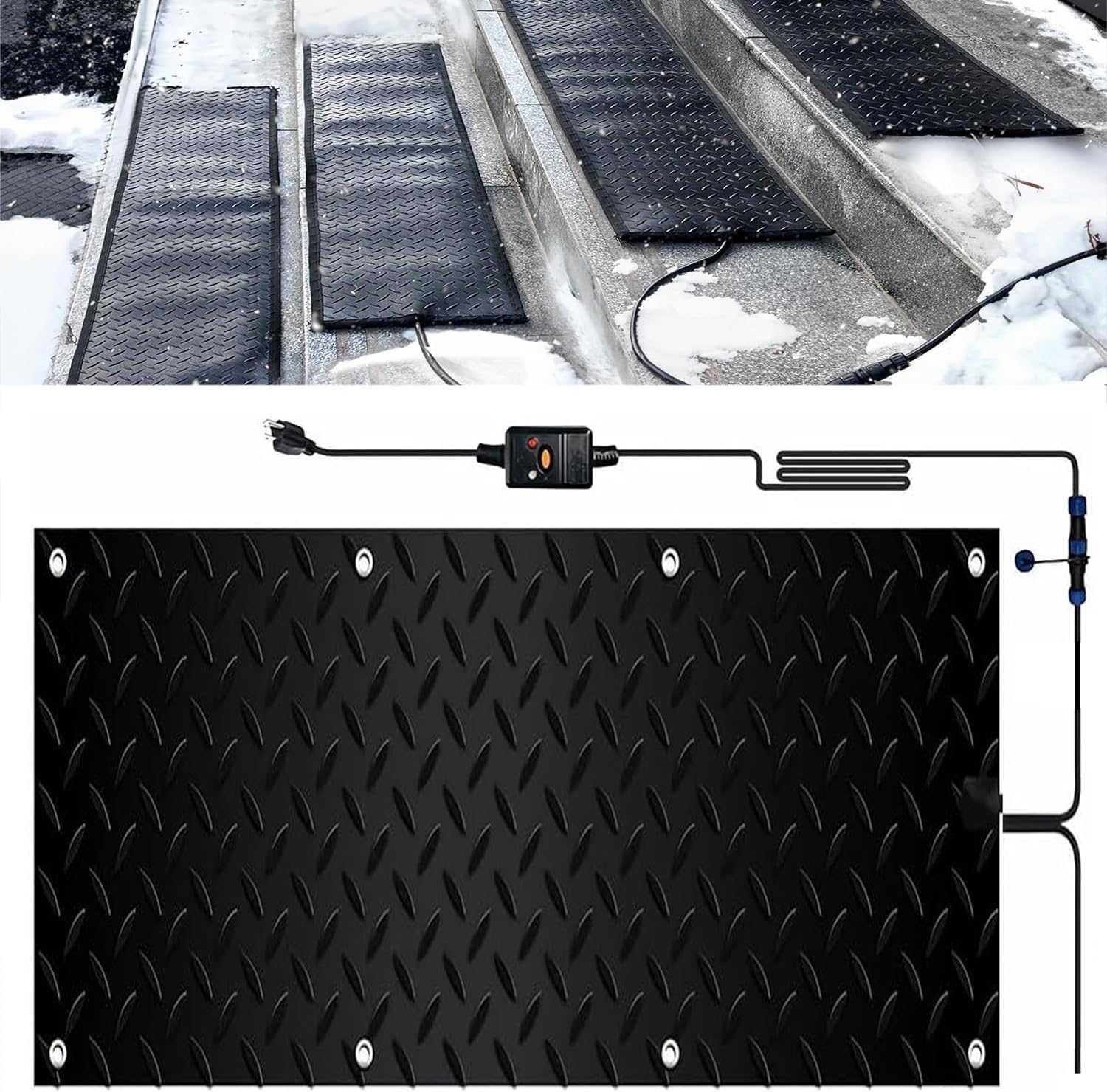 Heated Snow Melting Mats for Entrances Outdoor Stairs 1/2/3/4/5 pcs Non-Slip Winter Removal and Ice Melt Products -Snow Melting Mats, for Winter Snow Removal(1 Pcs,10x48in/(25.4x121.9 cm))