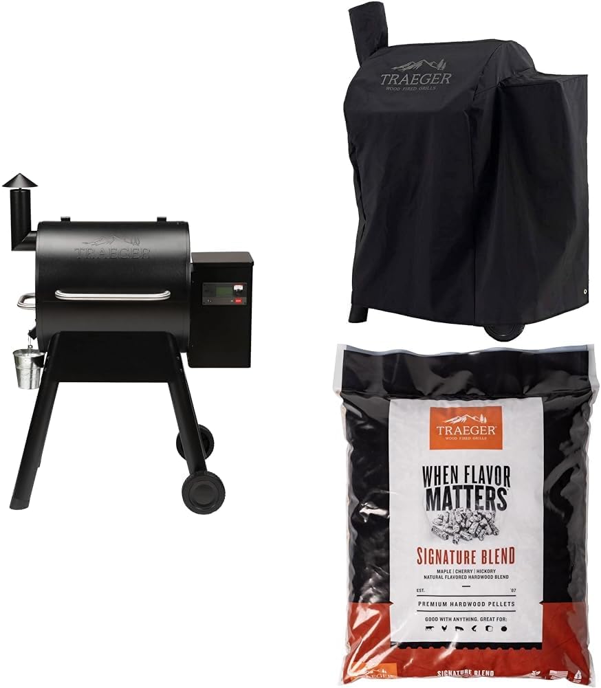 Pro 575 Wood Pellet Grill and Smoker, Black with Full-Length Cover and Signature Blend Pellets 18 lb Bag