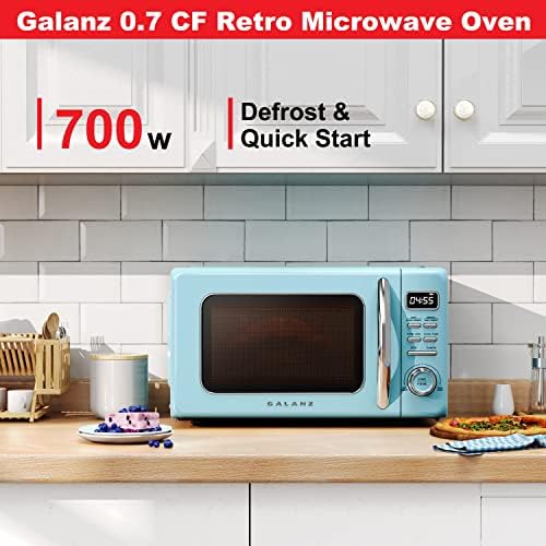 Galanz GLCMKZ07BER07 Retro Countertop Microwave Oven with Auto Cook & Reheat, Defrost, Quick Start Functions, Easy Clean with Glass Turntable, Pull Handle.7 cu ft, Blue & Keurig K-Mini