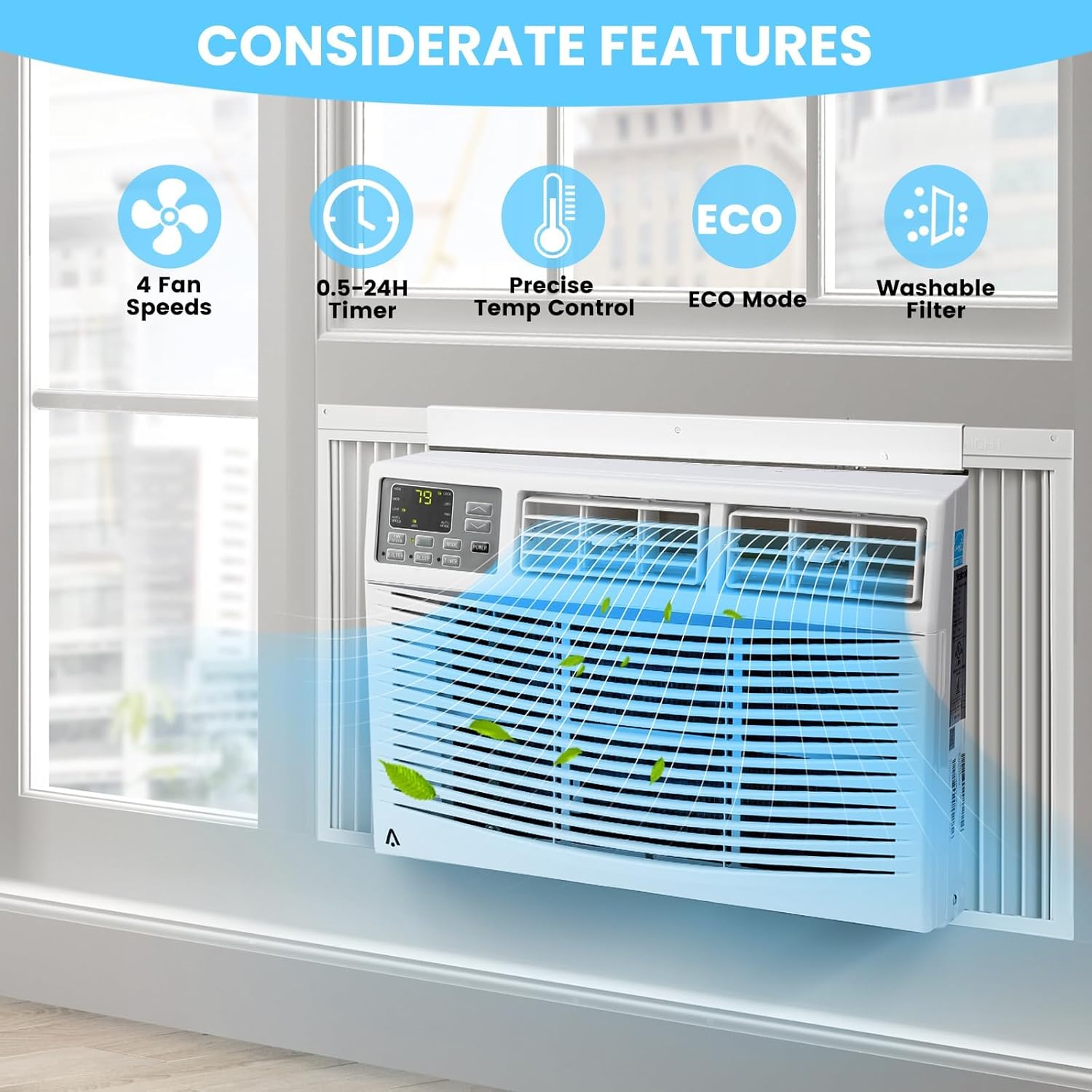 12000btu Window Air Conditioner, 115v Wall Window Ac Units, Wi-Fi Enabled, Remote Control, Energy Efficient, Cools Up to 550Sq.Ft Window Ac Units For Bedrooms Guest Rooms