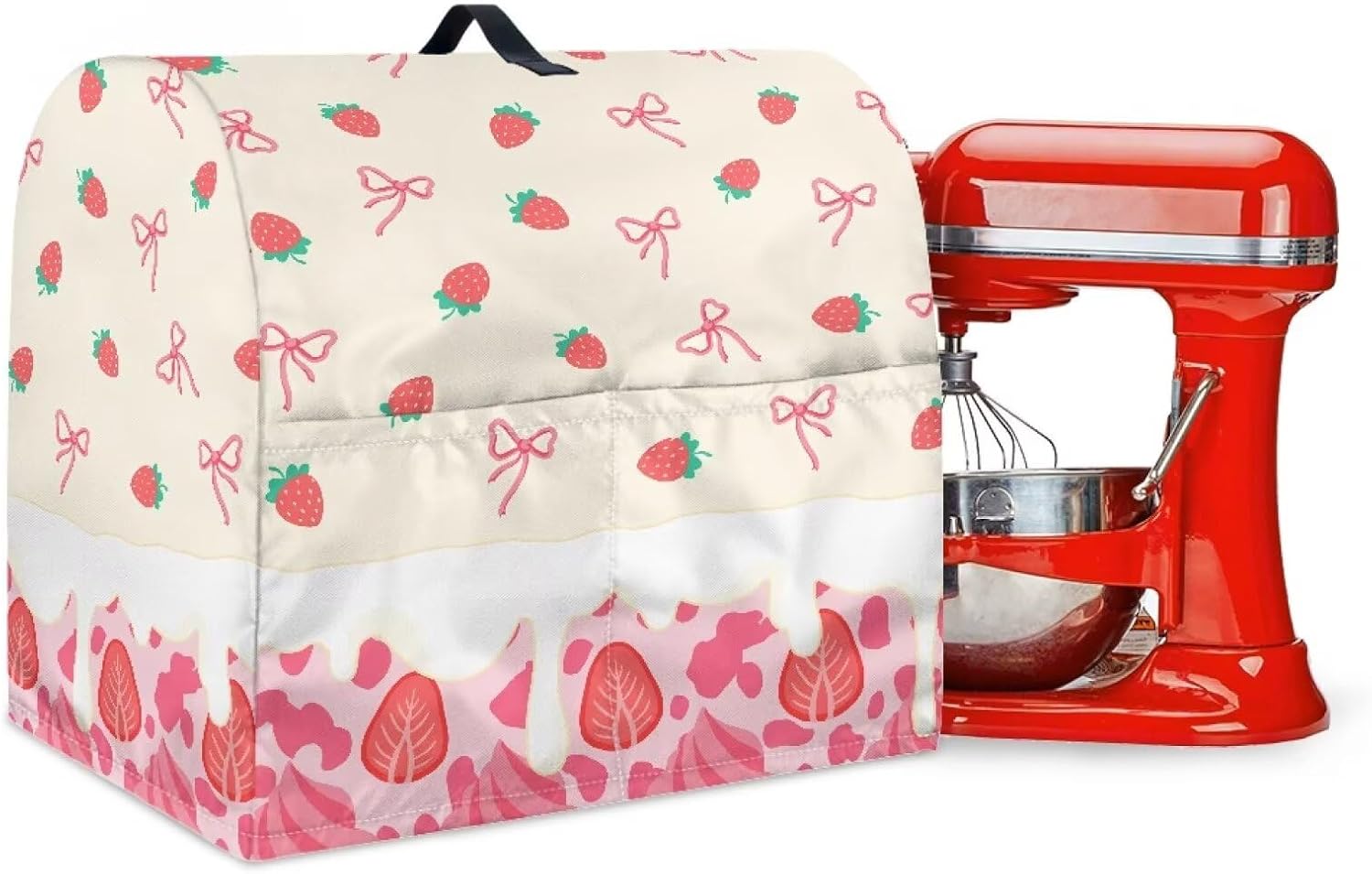 Stand Mixer Cover with Organizer Bags, Blender Accessories Stand Mixer Dust Cover Kitchen Decorations Covers Blender Bags Universal for Kitchen Strawberry Ice Cream