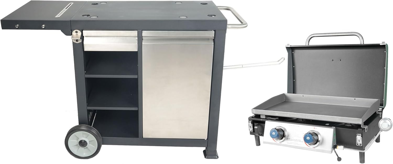 Razor Universal Rolling Prep Cart with Shelves and Storage Drawer for Portable Outdoor Griddle and Grills, Accessory Only, Black