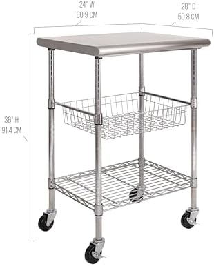 Seville Classics Commercial Work Table Island Utility Cart Prep Station, for Restaurant, Kitchen, Warehouse, Garage, Hotel, Home, Stainless-Steel Top NSF , 24