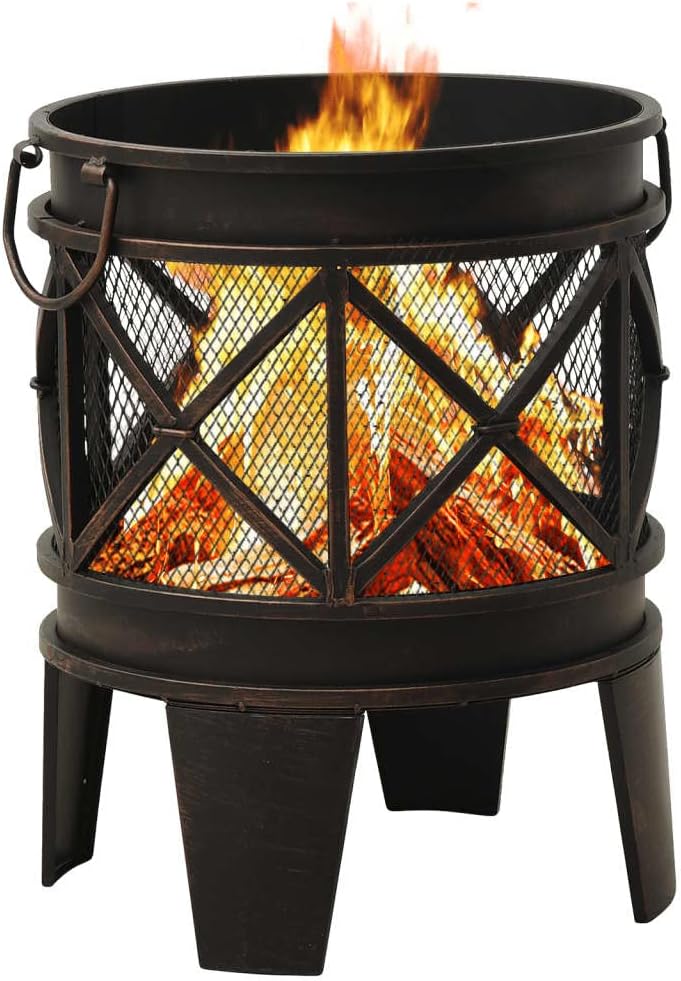 Multifunctional Fire Pit TableSquare Metal Firepit Stove Backyard Patio Garden Fireplace for Camping, Outdoor Heating, Bonfire and PicnicRustic Fire Pit with Poker ??16.5