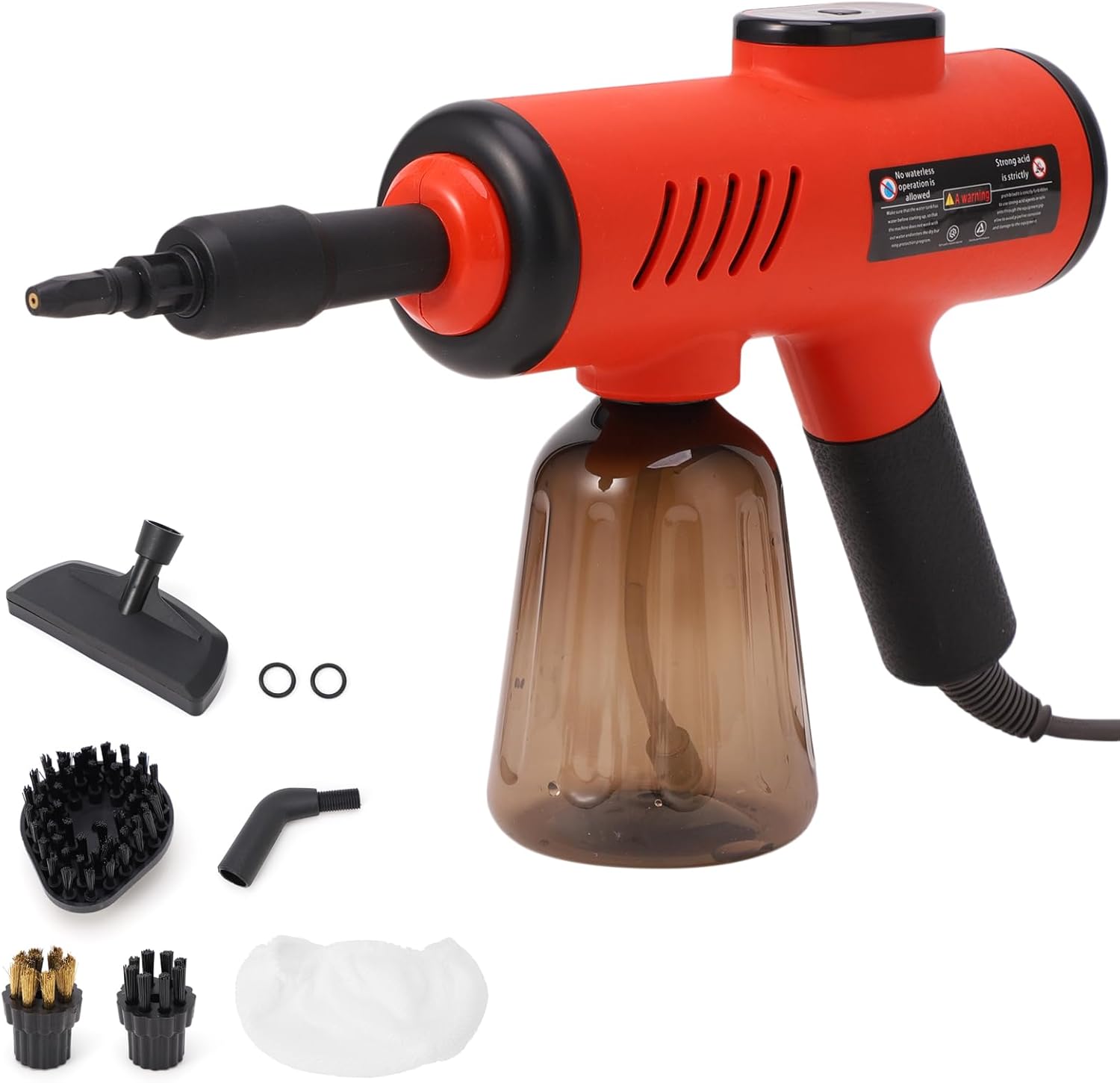 Fockety Handheld Steam Cleaner, 1200W 13s Heat up Pressurized Portable Steamer with 8pcs Accessories, Multi Surface Steam Cleaner for Cleaning, Car, Bathroom, Upholstery, Grout (Red US Plug 110V)