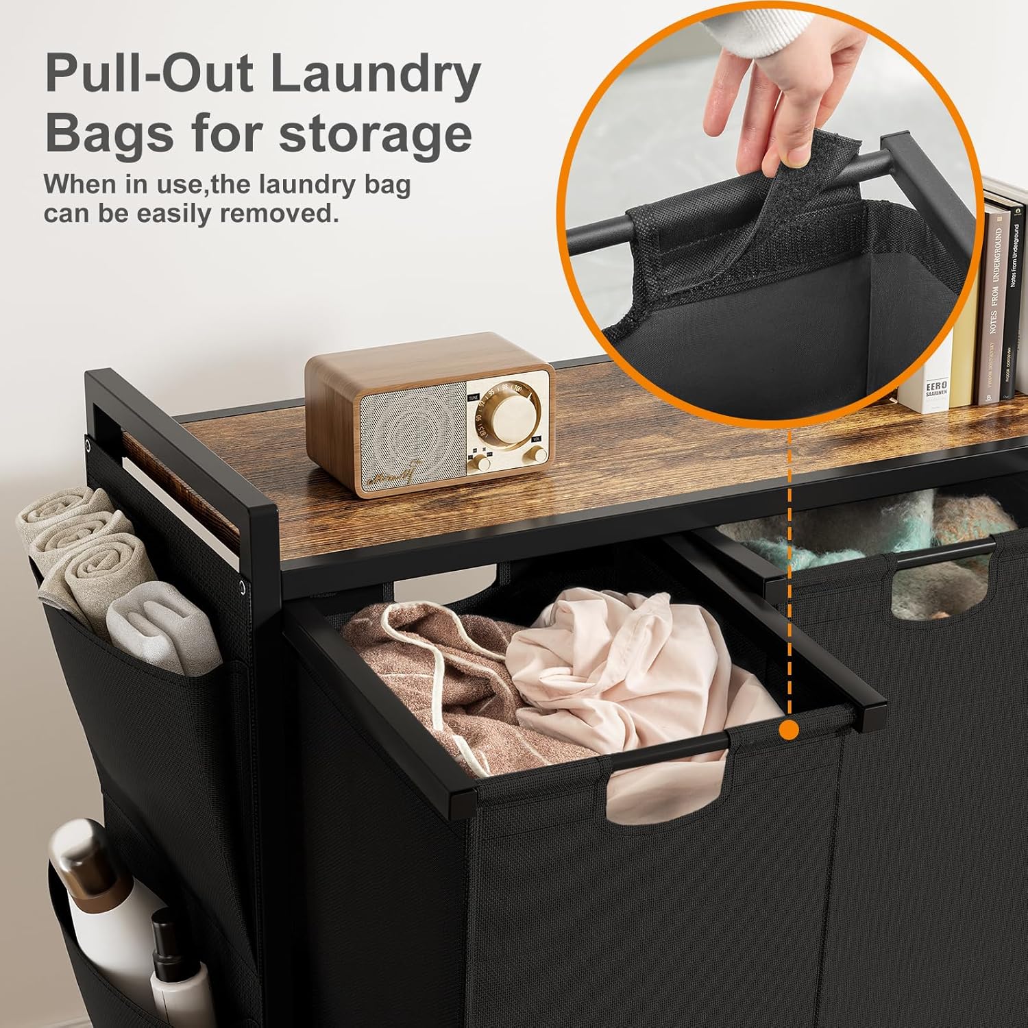 WOWLIVE 4-Compartment Laundry Hamper with Lid,Rolling Laundry Basket Organizer with Wheels, Iron-Made Laundry Sorter with Top Shelf and 4 Removable Bags,Large Clothes Storage for Room,Black