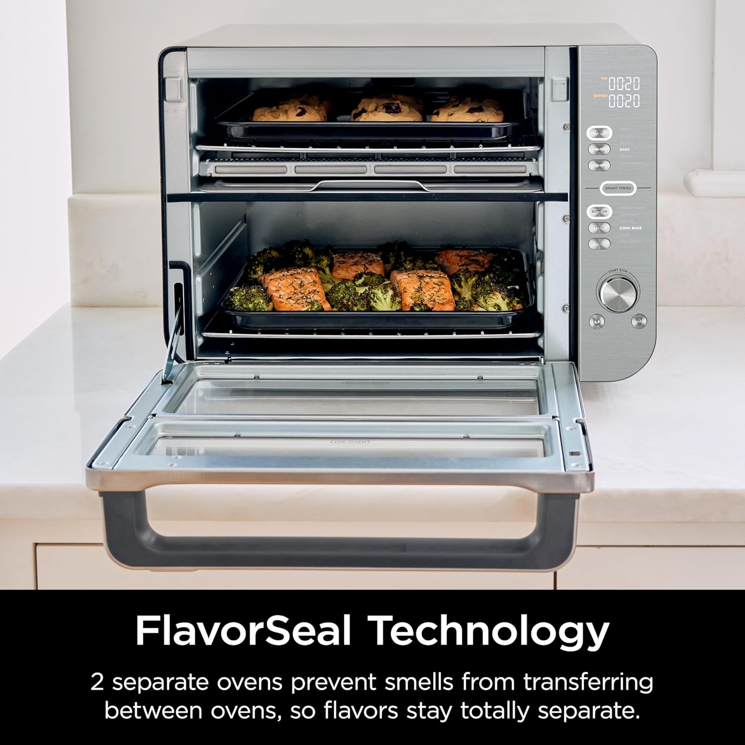 Ninja Air Fryer & Toaster Oven | Double Stack XL | Countertop Oven | 12-in-1 Fits 4.5lb Chicken & 6lbs of Wings | SmartFinish Cook 2 Different Meals at the Same Time | Stainless Steel | DCT601