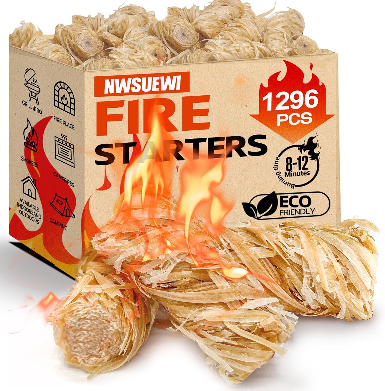1296PCS(72PCS*18Pack) Fire Starters for Campfires Grill BBQ Camping Fireplace Fire Pit,Quick Light Wood Charcoal Fire Starter, Waterproof-Natural Fire Starters Camping Fire Starter Charcoal Starters