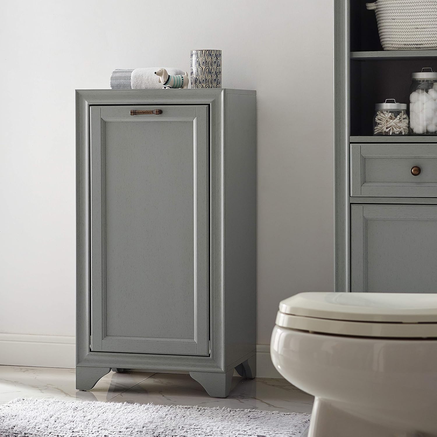 Crosley Furniture Tara Laundry Hamper with Linen Sorting Bag, Bathroom Storage and Organization, Vintage Gray