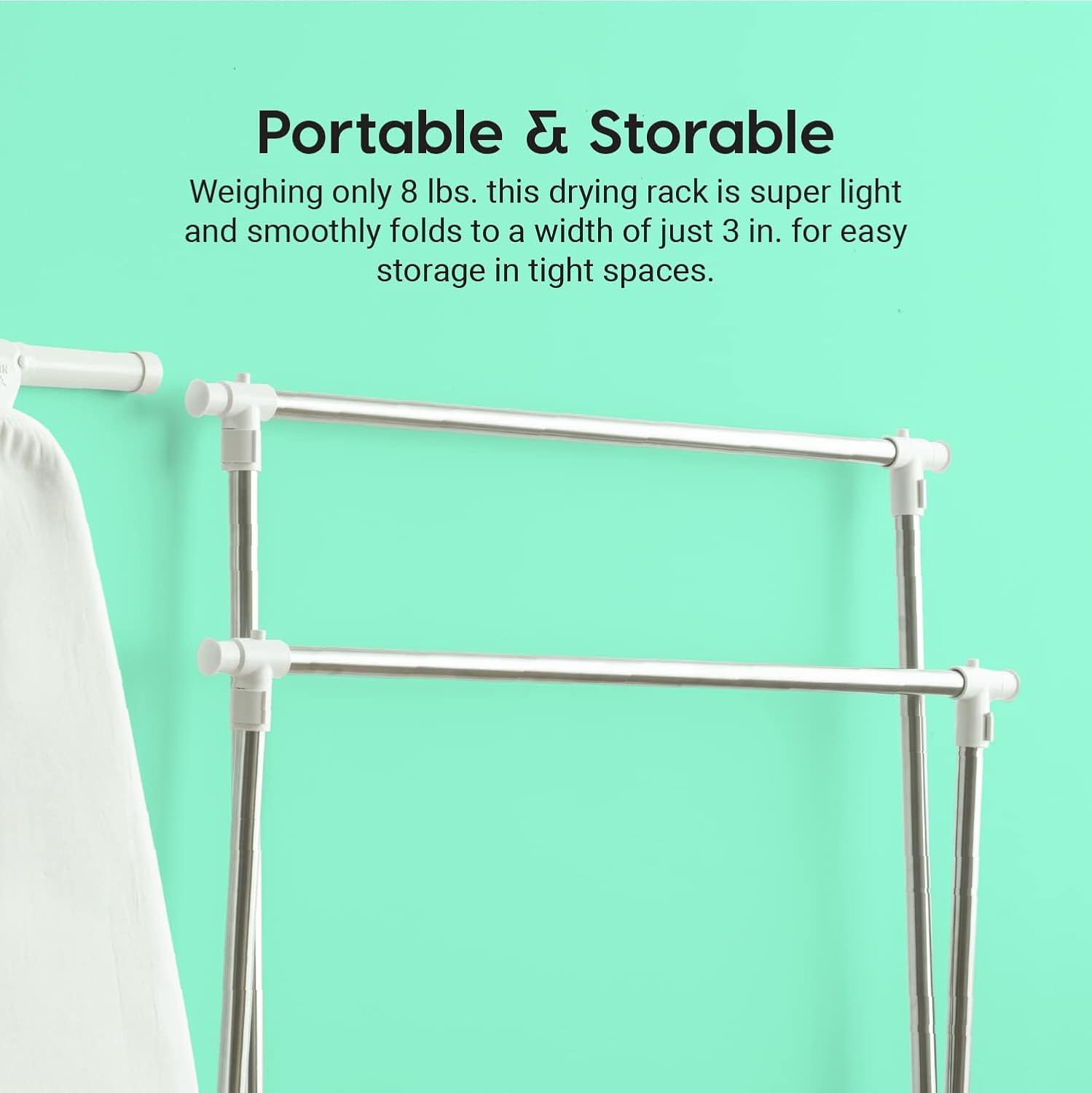 IRIS USA Foldable Drying Rack with Extendable Rods for Large Laundry Loads, Clothes Drying Rack, Freestanding Foldable Laundry Rack, Anti-Skid Feet, Portable and Storable, Silver
