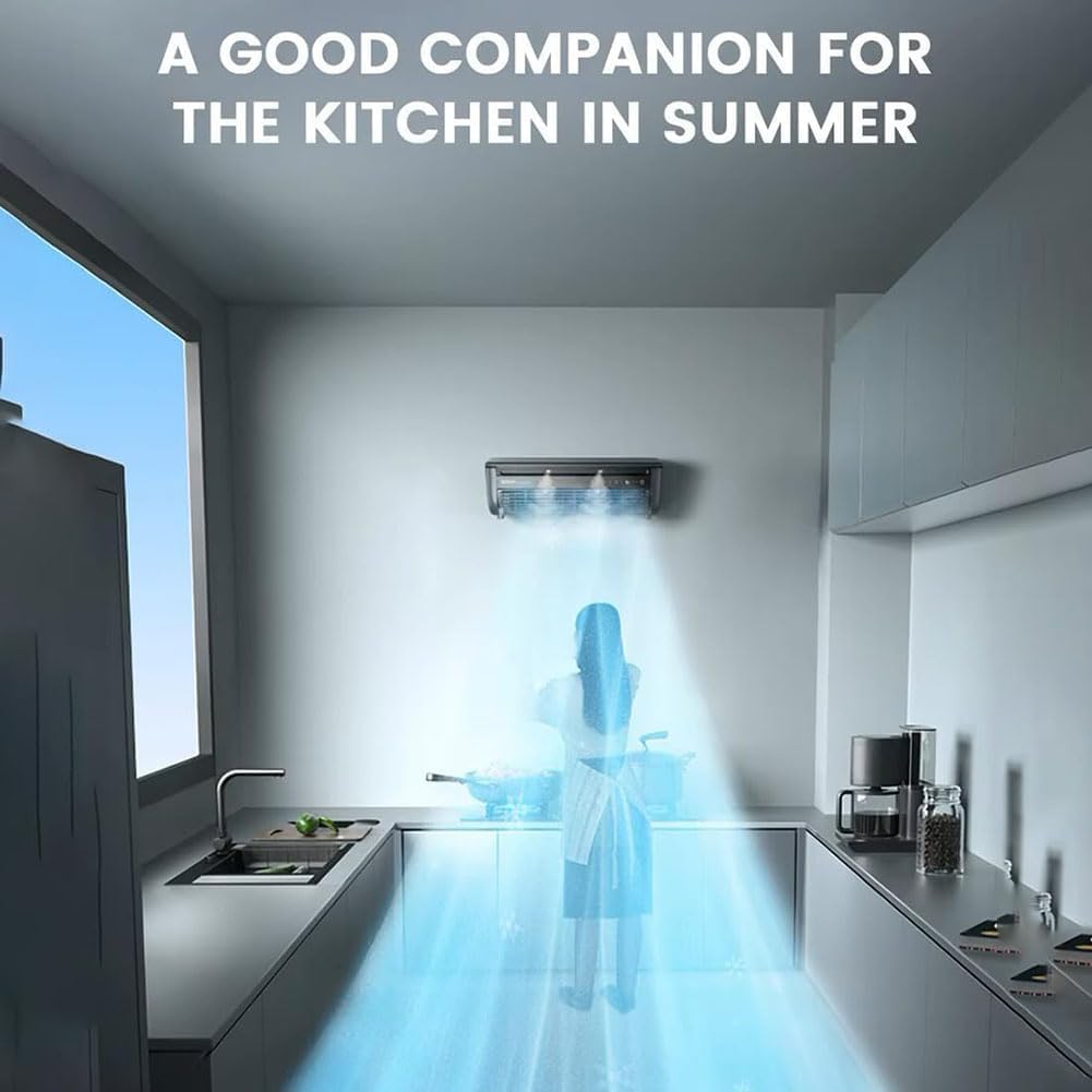 Cooling Air Conditioning Fan, Portable Wireless Charging Air Conditioner, No Drilling Kitchen Wall Airs Conditioner Fan, Wall Mounted Fans for Kitchen Bedroom (black,1pcs)