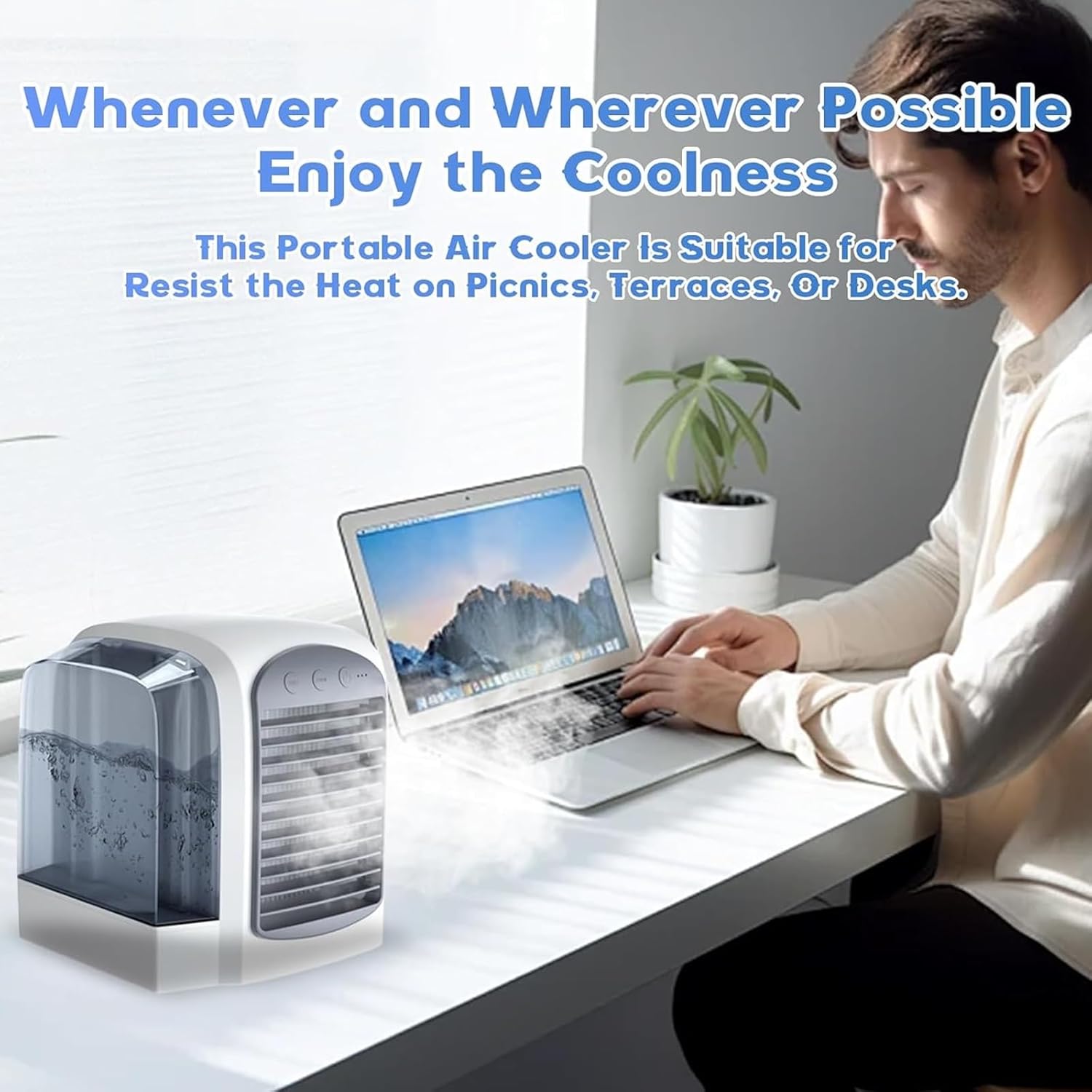 Air Conditioner, 380ml Large Water Tank, Portable Ac Cooler Water from Air Conditioner,Fast Cooling with Dynamic Ice Mist Technology,3 Wind Speeds(LightPink)