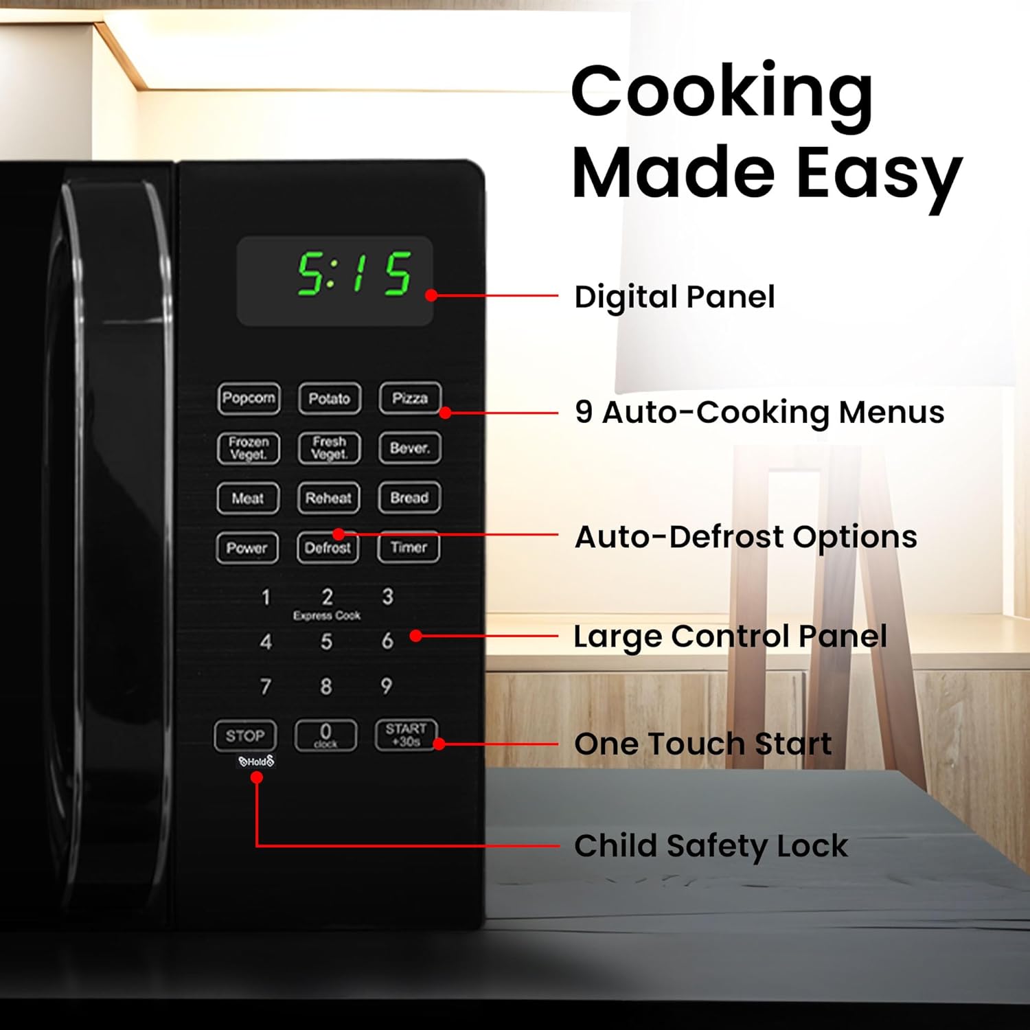 0.7 Cu Ft Microwave Countertop Small with Digital Display, 700 watt Microwave Black has 10 Power Levels & Auto Defrost Function Mini Microwave Oven Compact With Child Lock For Dorm, Home, Office