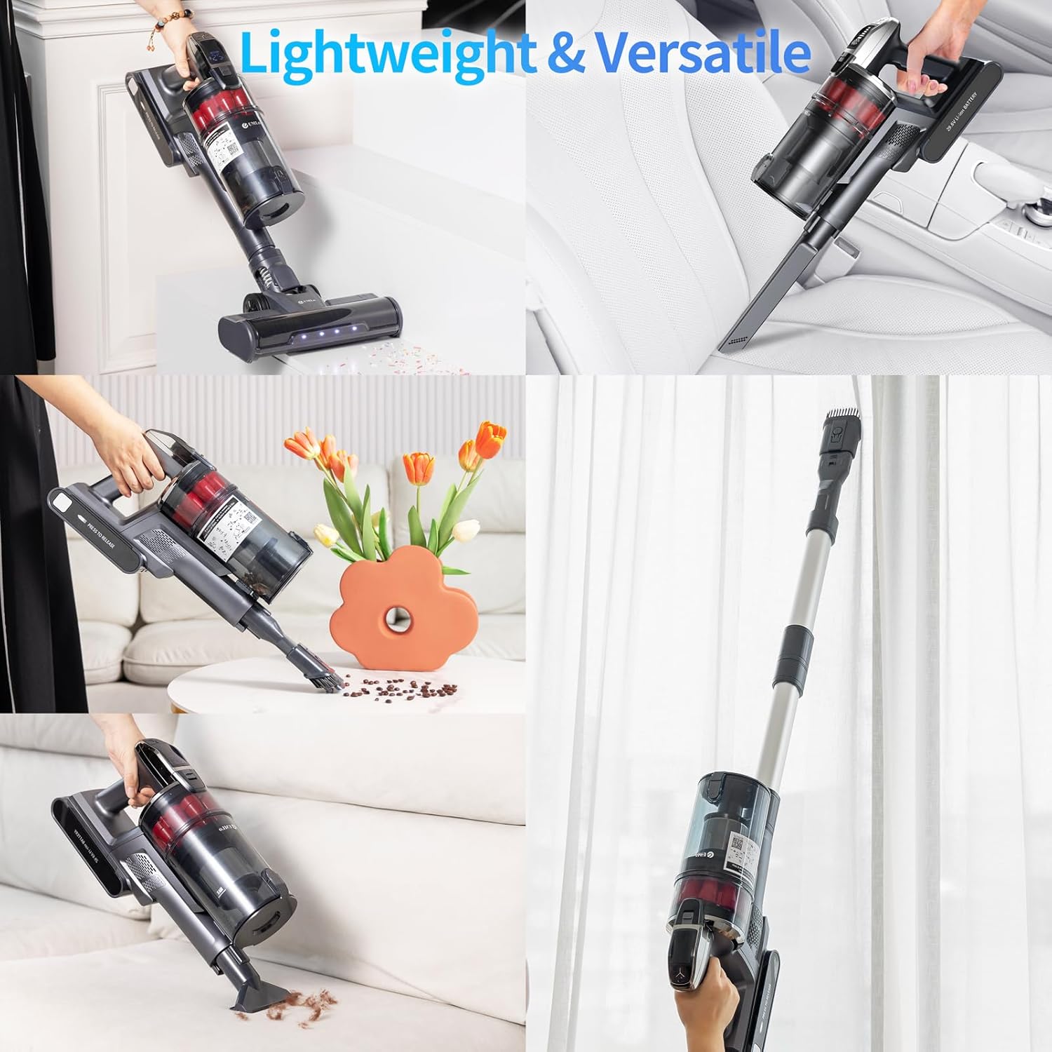 Cordless Vacuum Cleaner, 700W 65Kpa Vacuum Cleaners for Home, Stick Vacuum with 60 Mins Runtime, Anti-Tangle, Auto Mode, LED Display,8-in-1 Rechargeable Vacuum for Carpet Hard Floor Pet Hair