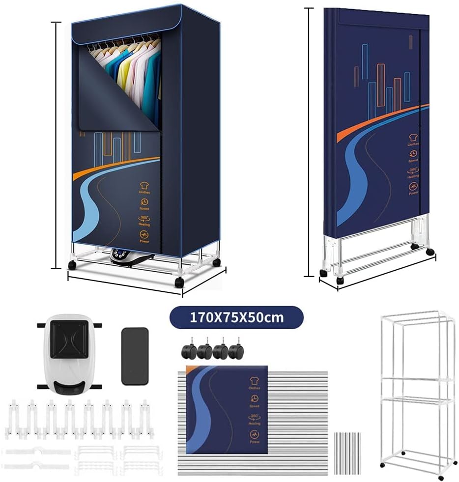 Clothes Airer, Household Clothes Dryer Foldable Electric Heated Clothes Airer with Remote Control,2-Tier Clothes Drying Rack Energy Saving Warm Air Clothing Drying Wardrobe,Quick Dry,1500W The New