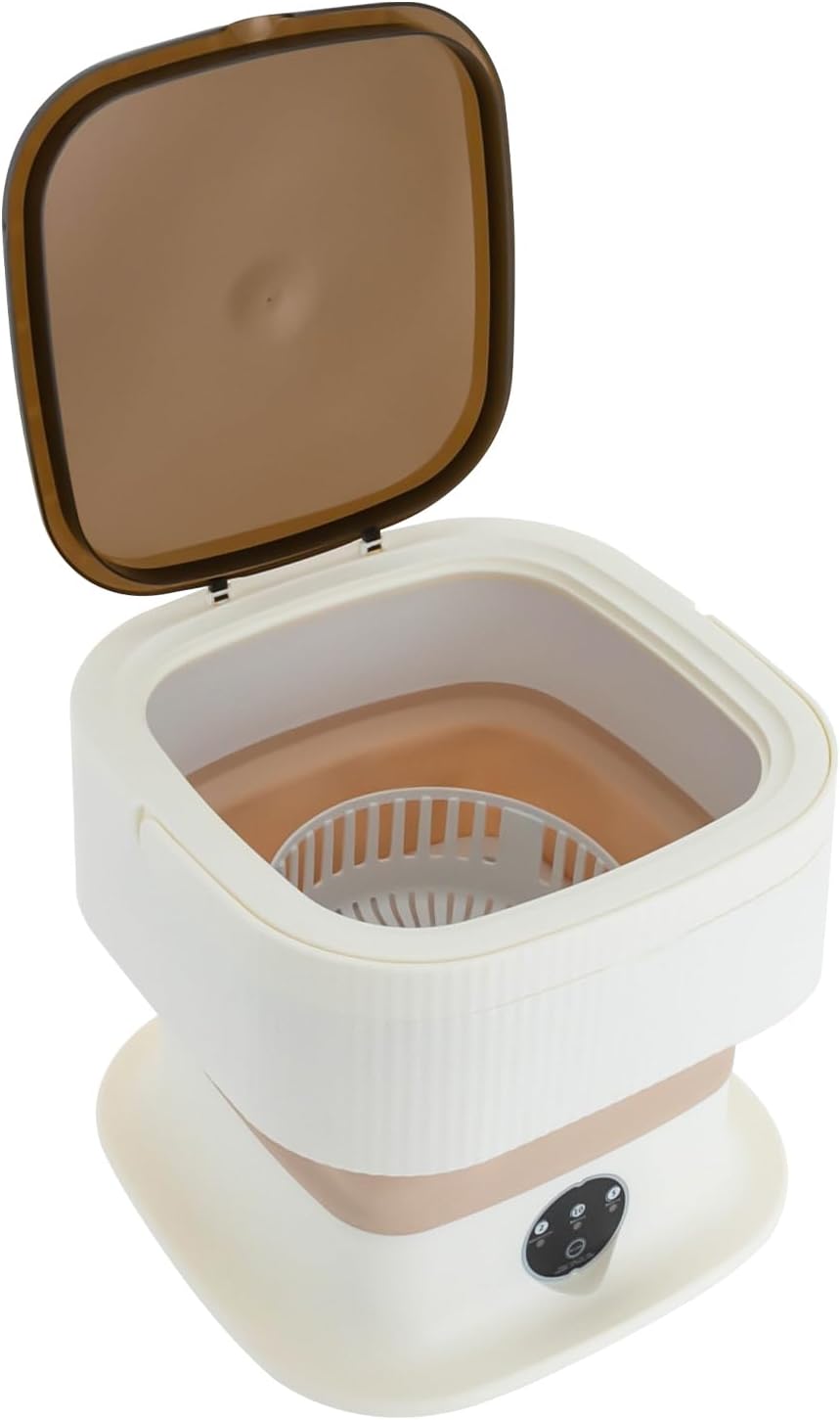 Foldable Portable Washing Machine,10L Mini Washer w/3 Deep Cleaning Modes for Underwear, Baby Clothes and Other Small Items - Semi-automatic Laundry Washer with Drain Basket,40W 320rpm (Khaki)