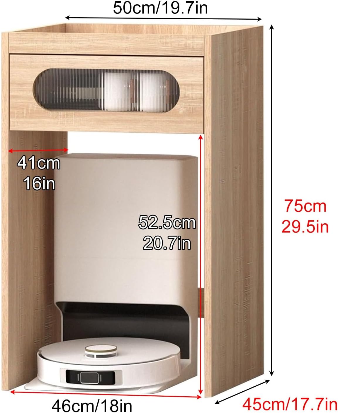 Robot Vacuum Storage Cabinet, Sweeping Robot Storage Rack with Acrylic Doors, Wood Household End Table to Hide Robot Vacuum for Living Room(Yellow,75x45cm/29.5x17.7in)