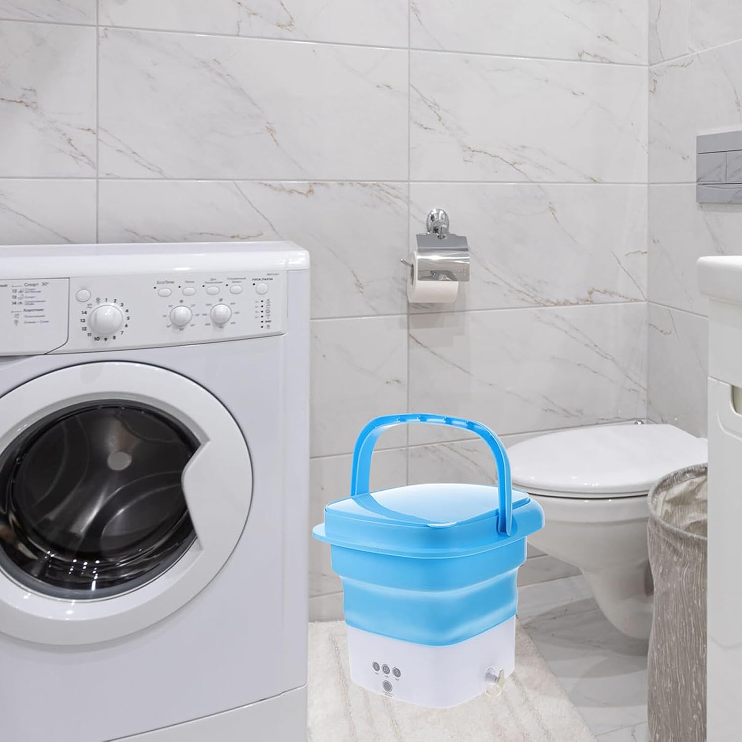 Portable Folding Mini Washing Machine Capacity with Timer Touchscreen Non-slip Suction Base High-frequency Hand Scrub Simulation for Underwear Clothes Travel Camping Apartment Use