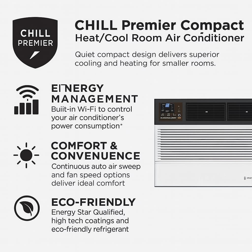 Friedrich 8,000 BTU Smart Window Air Conditioner with WiFi, Quiet & Energy Efficient AC for Rooms up to 350 Sq. Ft. – Bundle with UAX Surge Protector & 1-Year CPS Warranty