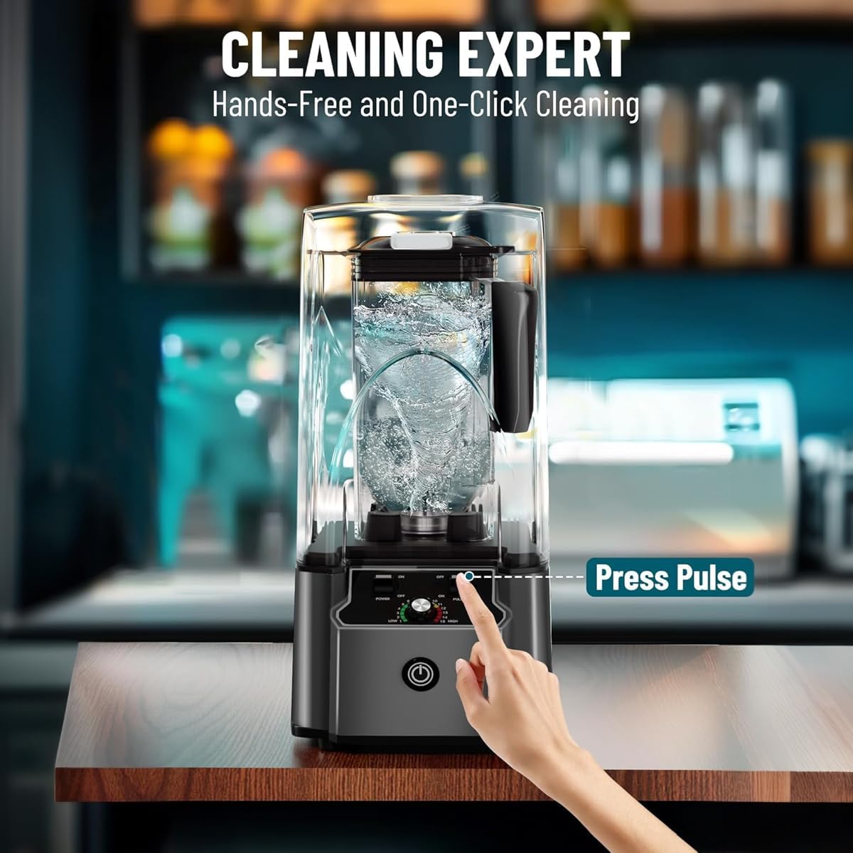 Professional Commercial Blender With Shield Quiet Sound Enclosure 2200W Industries Strong and Quiet Professional-Grade Power, Self-Cleaning,Grey