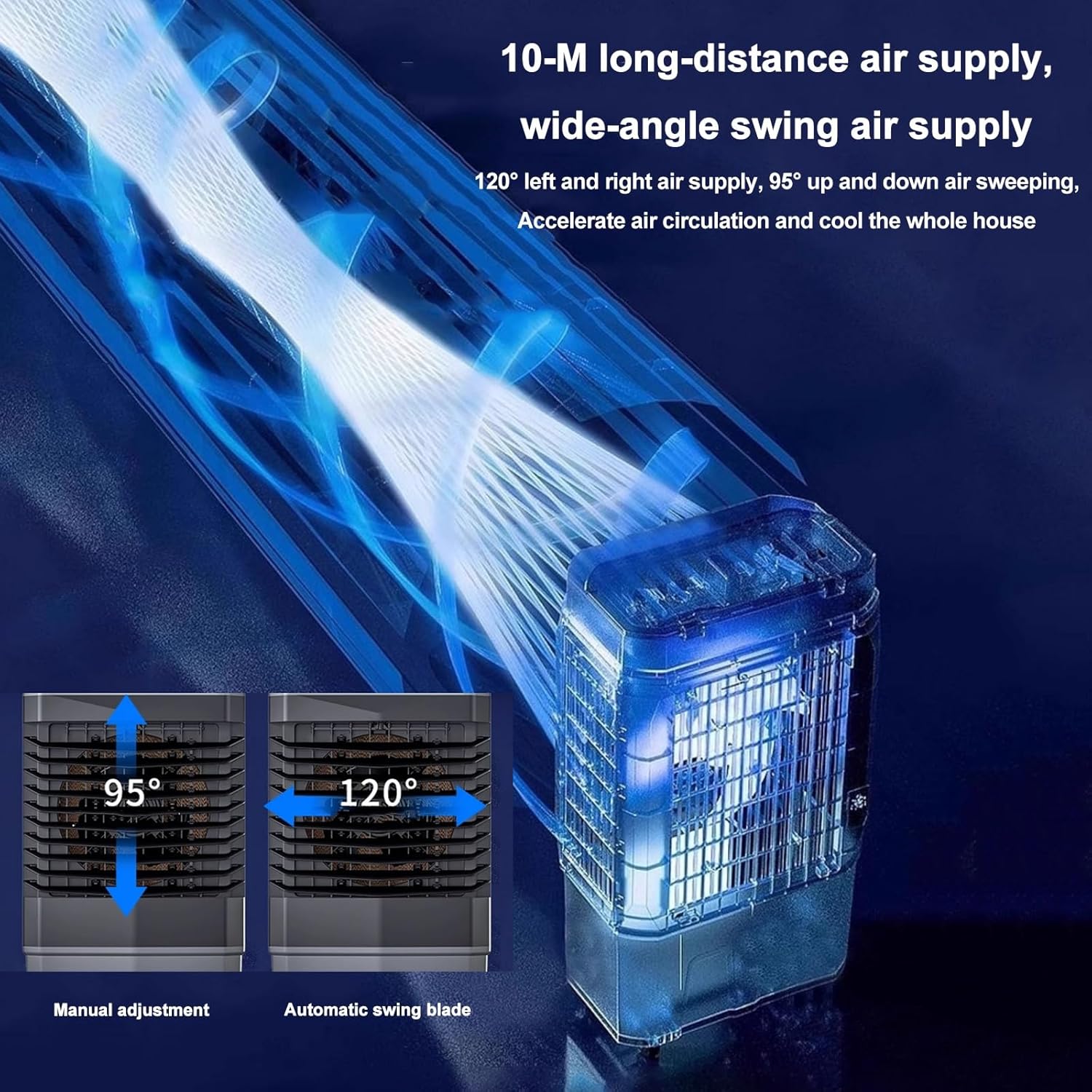 Swamp Cooler Air Conditioner, Evaporative Air Cooler with 4 Ice Box, 120°Oscillation, Portable Cooling Fan with 3 Speeds for Bedroom Home Office(48x35x115cm/19x14x45inch)