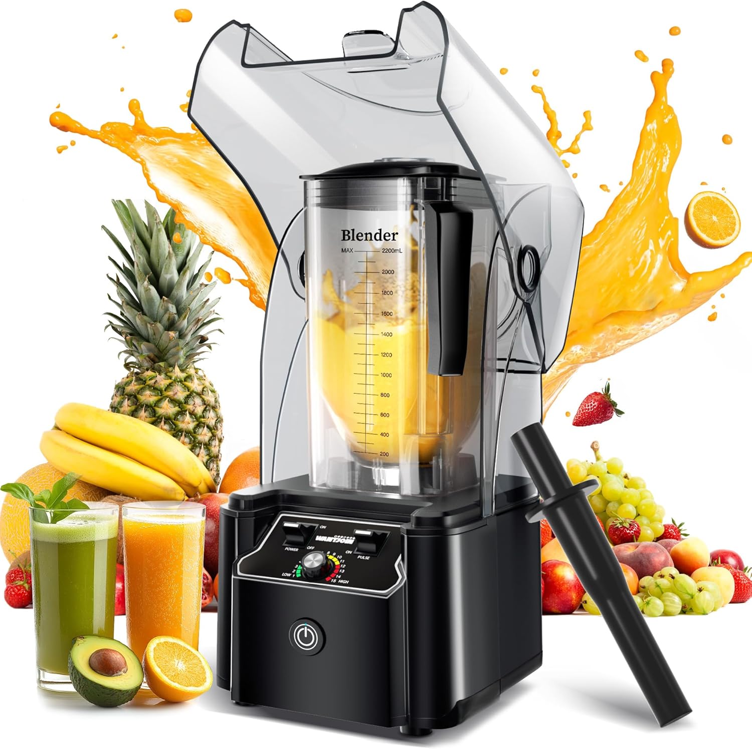 WantJoin Professional Commercial Blender With Shield Quiet Sound Enclosure 2200W Industries Strong and Quiet Professional-Grade Power, Self-Cleaning, Black