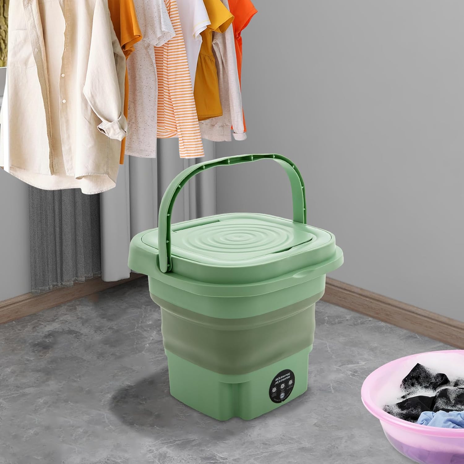 8l Portable Mini Washing Machine, Foldable Washer With Drainage Basket,Wave Wheel Structure Design & Concealed Handle, 3 Cleaning Modes Suitable For Underwear Baby Small Clothes. (Mint Green)
